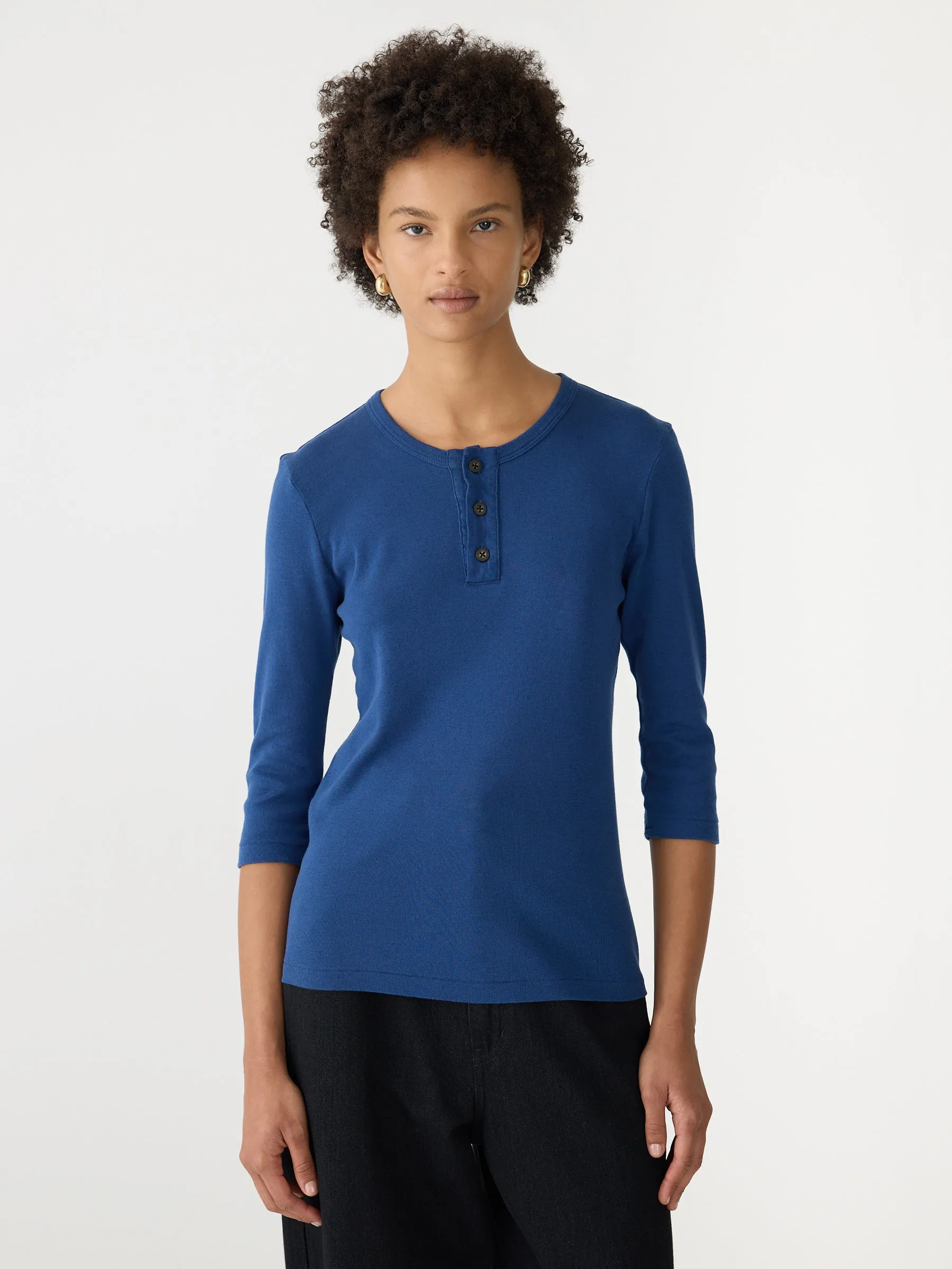 Rib Placket 3/4 Sleeve T-Shirt sold by Bassike product image thumbnail 2