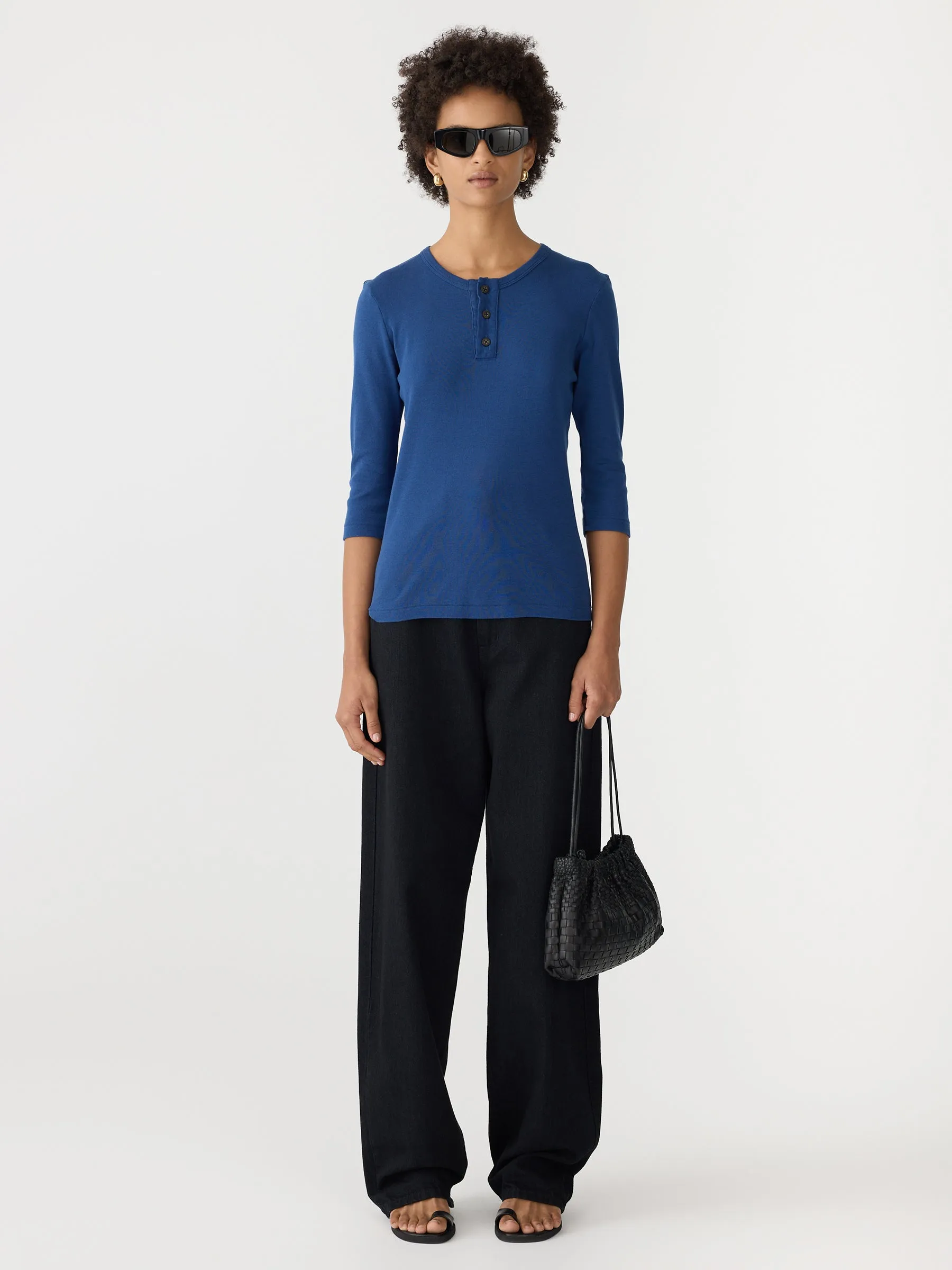 Rib Placket 3/4 Sleeve T-Shirt sold by Bassike