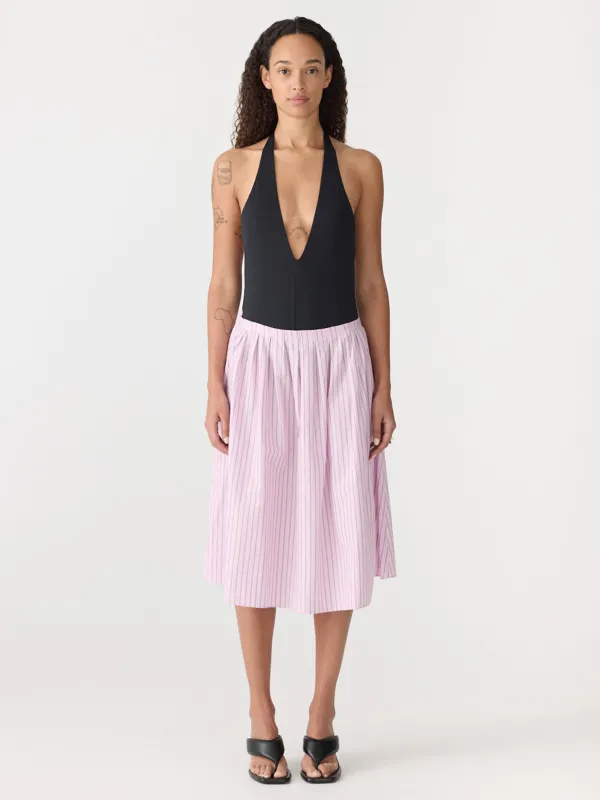 Soft Pink Stripe Pleated Skirt sold by Bassike