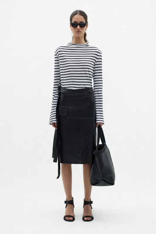 Striped Raised Neck Long Sleeve T-shirt sold by Bassike