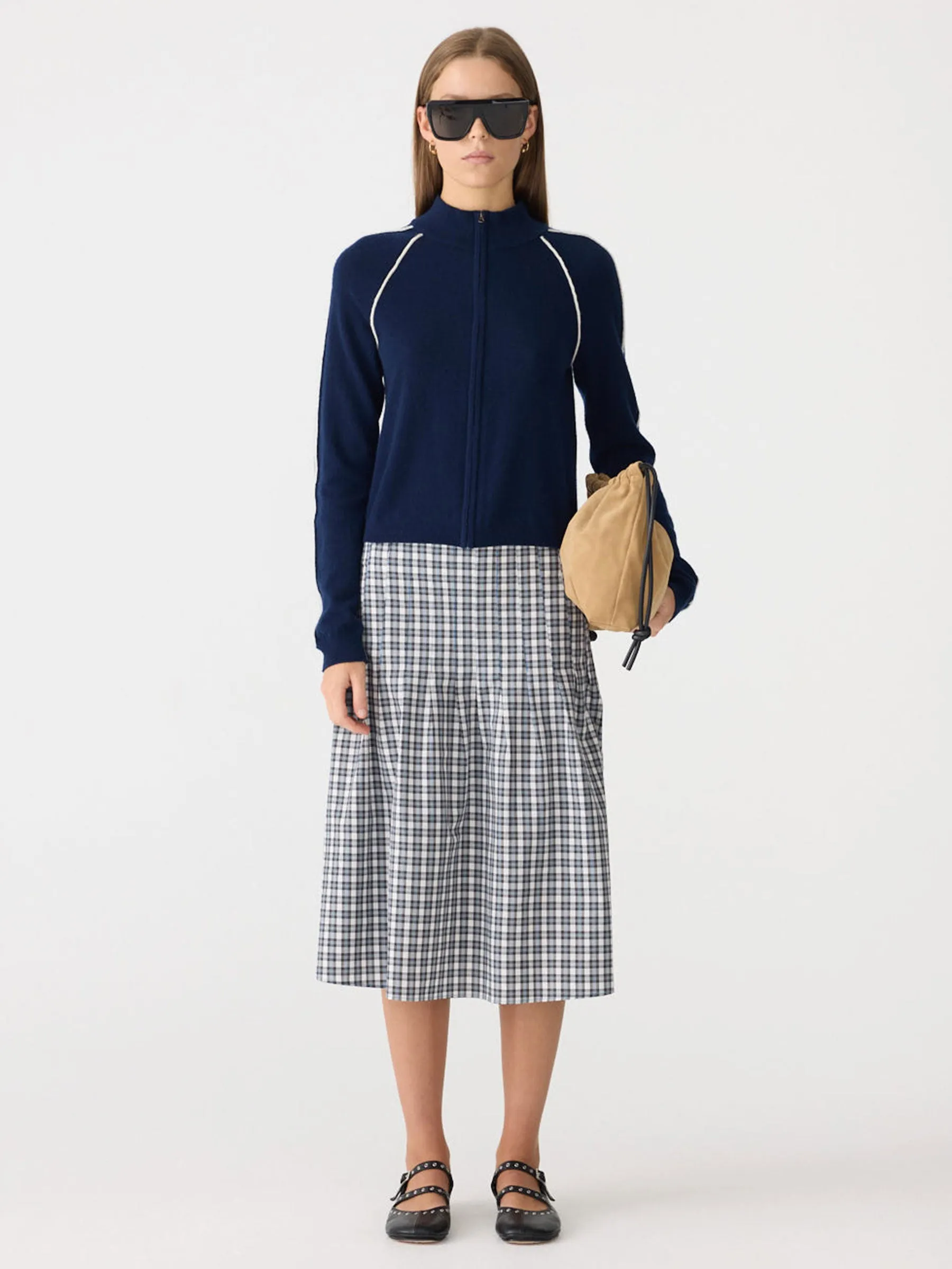 Pleat Check Pinstitch Skirt sold by Bassike