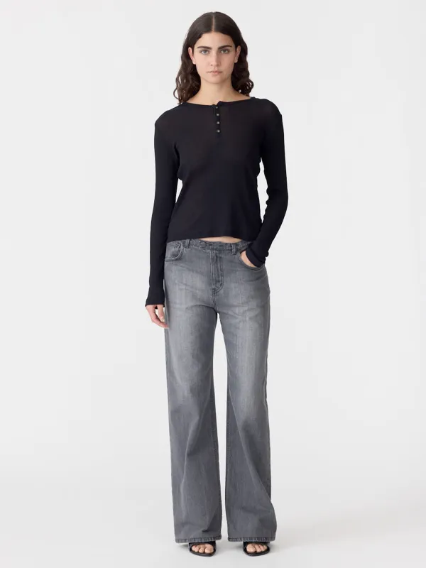 Sheer Rib Long Sleeve Placket T-Shirt made by Bassike