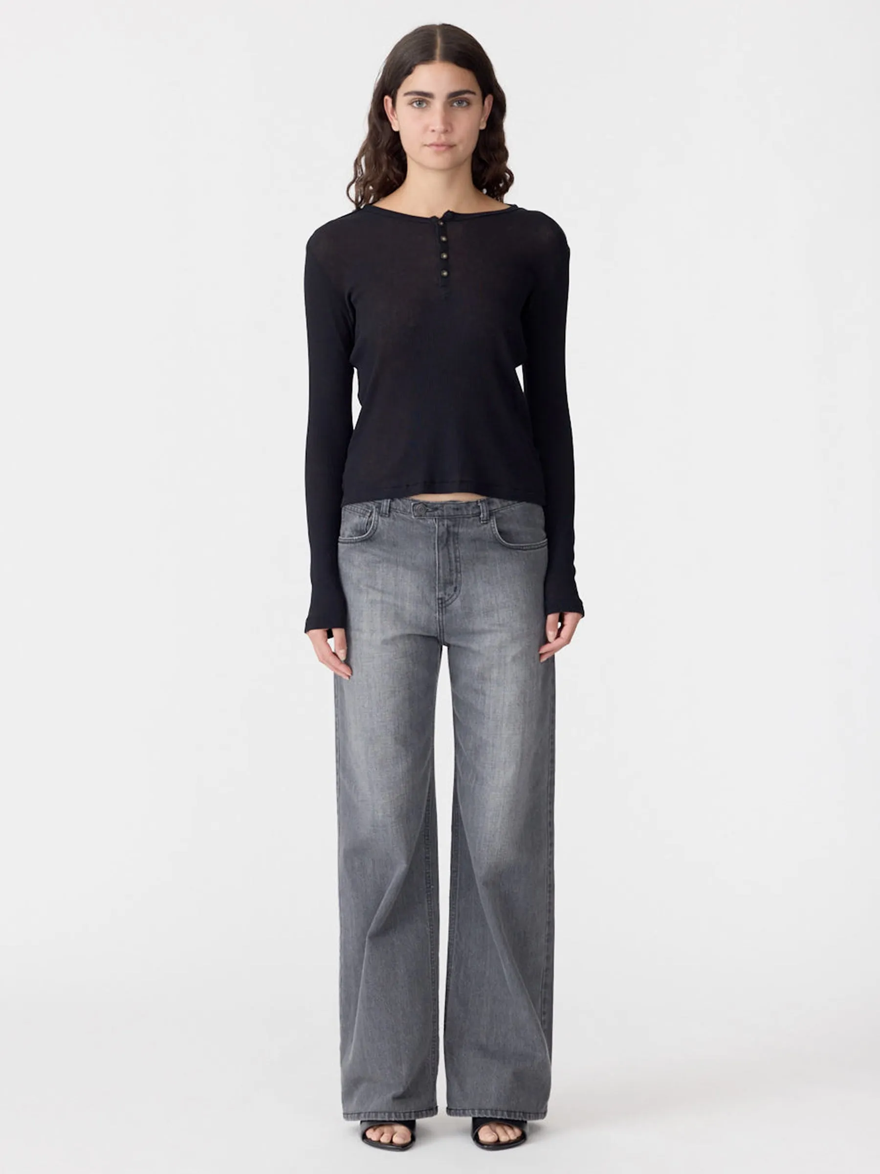 Sheer Rib Long Sleeve Placket T-Shirt sold by Bassike product image thumbnail 5