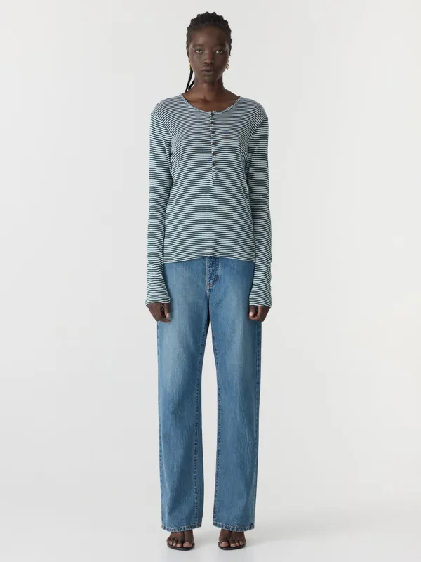 Stripe Rib Long Sleeve Placket T-Shirt made by Bassike