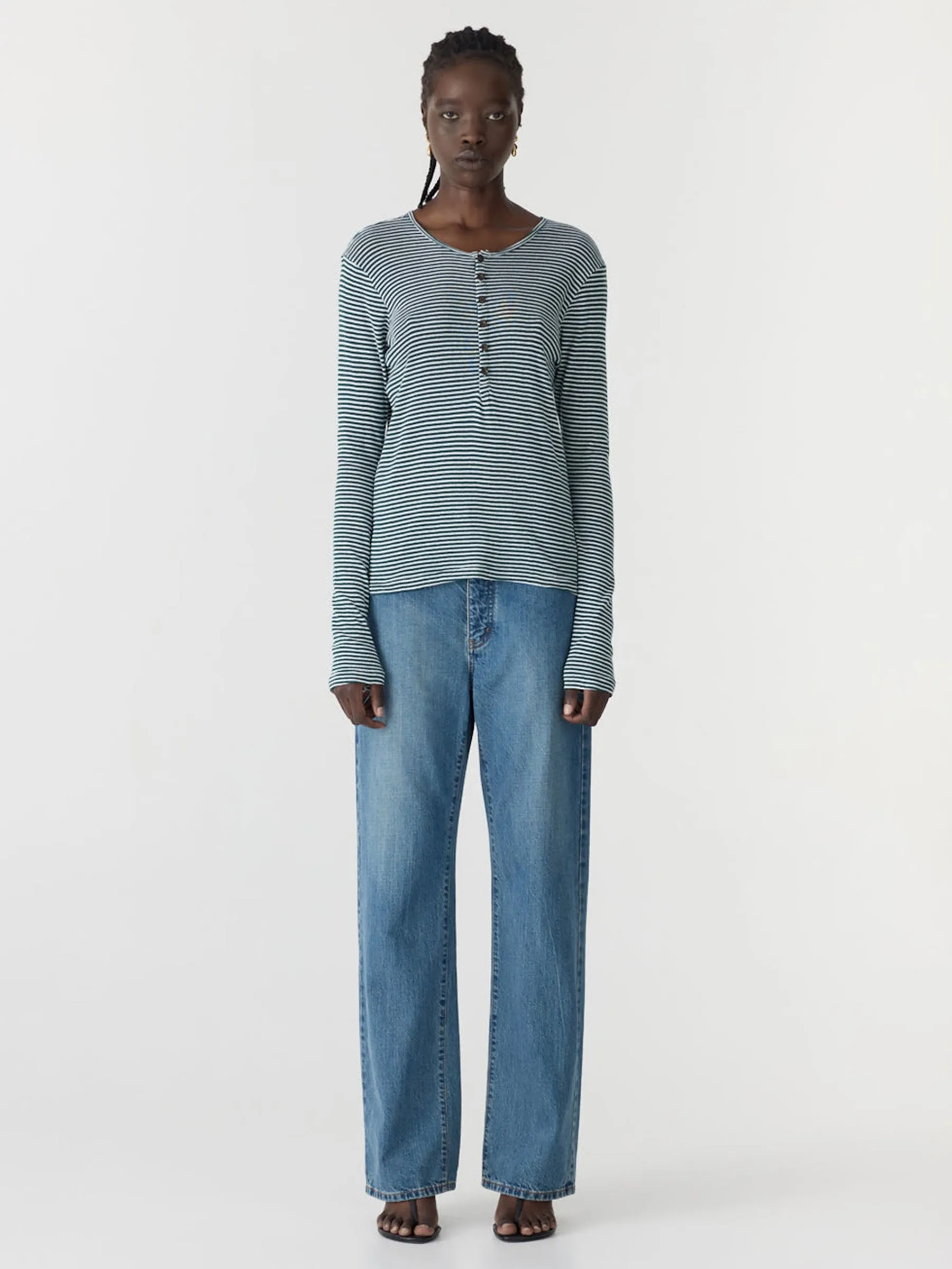 Stripe Rib Long Sleeve Placket T-Shirt sold by Bassike