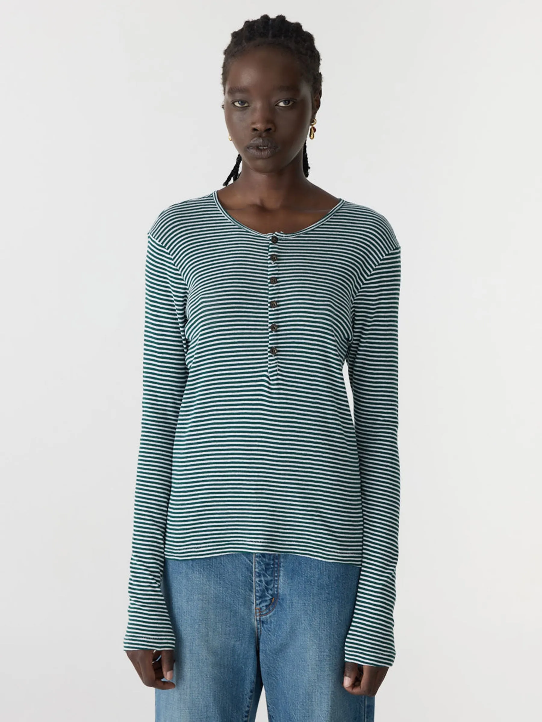 Stripe Rib Long Sleeve Placket T-Shirt sold by Bassike product image thumbnail 2