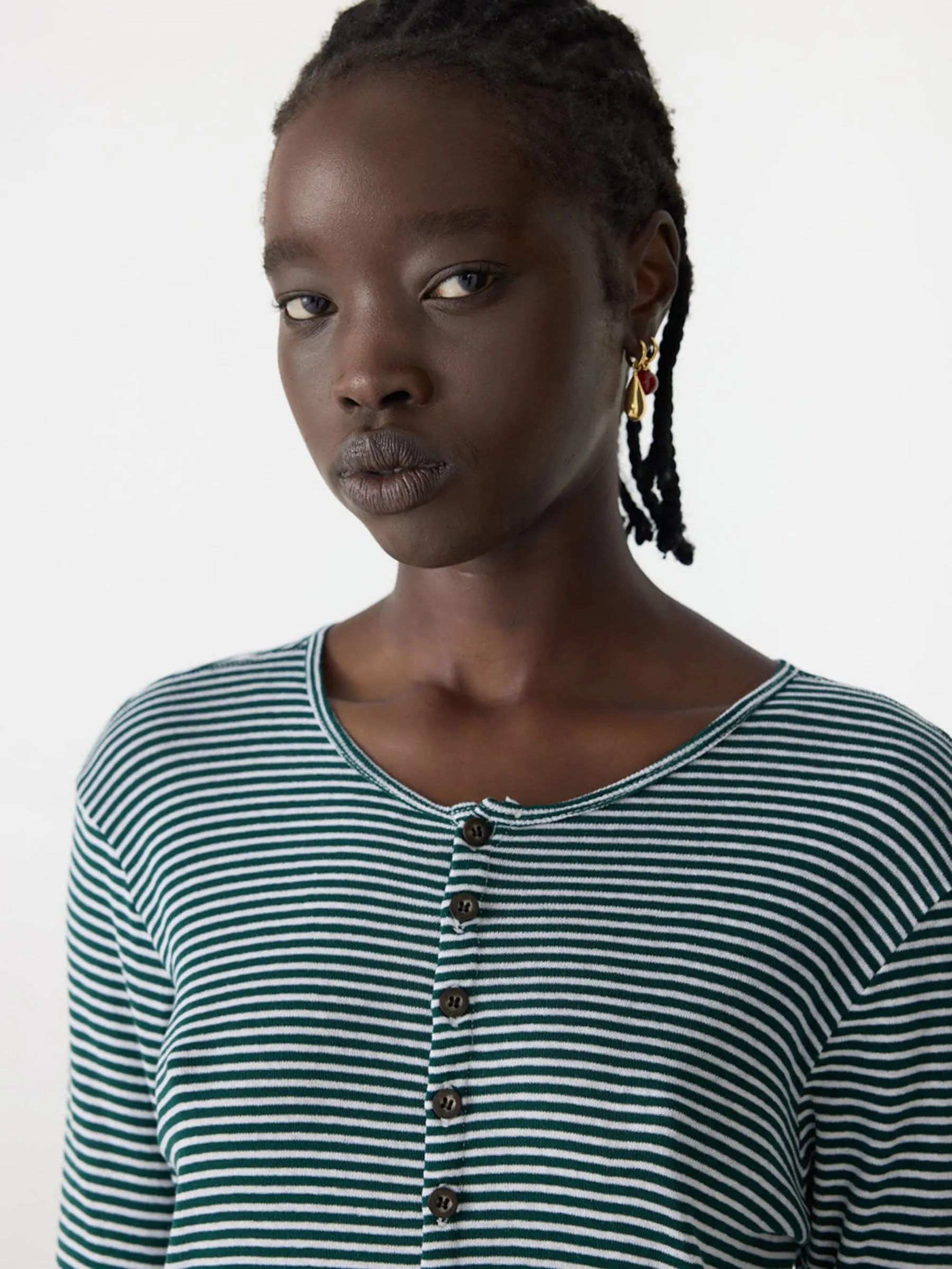 Stripe Rib Long Sleeve Placket T-Shirt sold by Bassike product image thumbnail 3