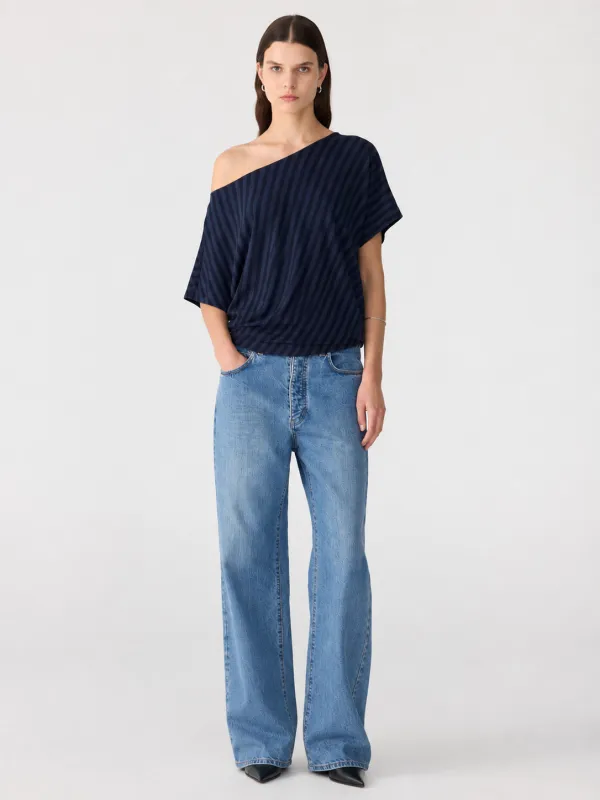 Stripe Off Shoulder Top made by Bassike