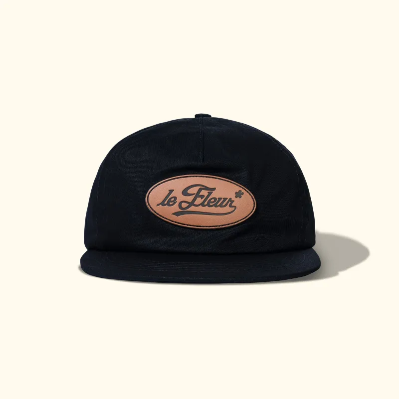Leather Patch 5 Panel Hat Black sold by GOLF le FLEUR*