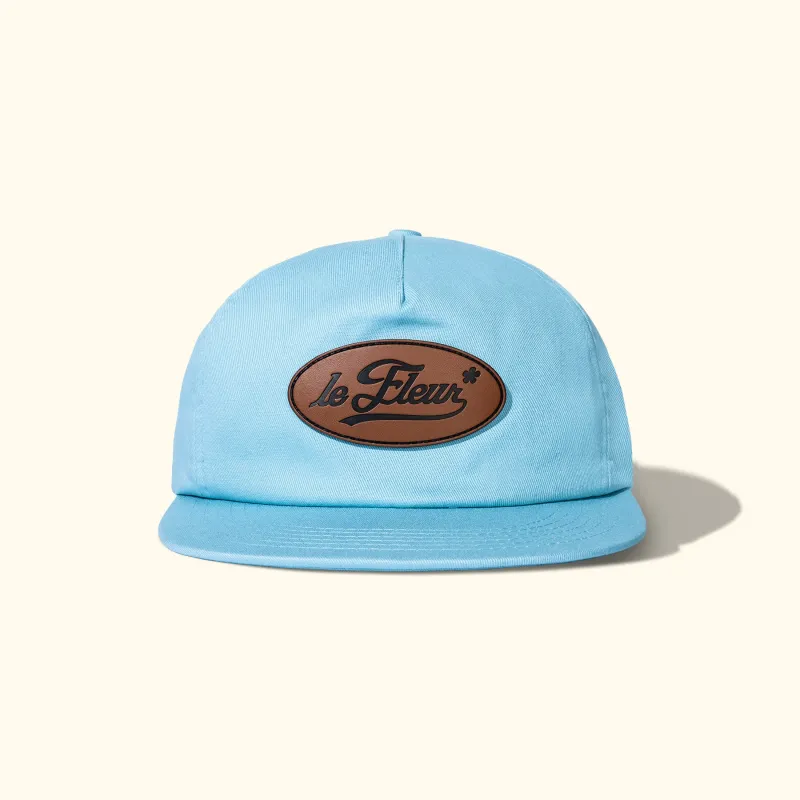 Leather Patch 5 Panel Hat Blue sold by GOLF le FLEUR*