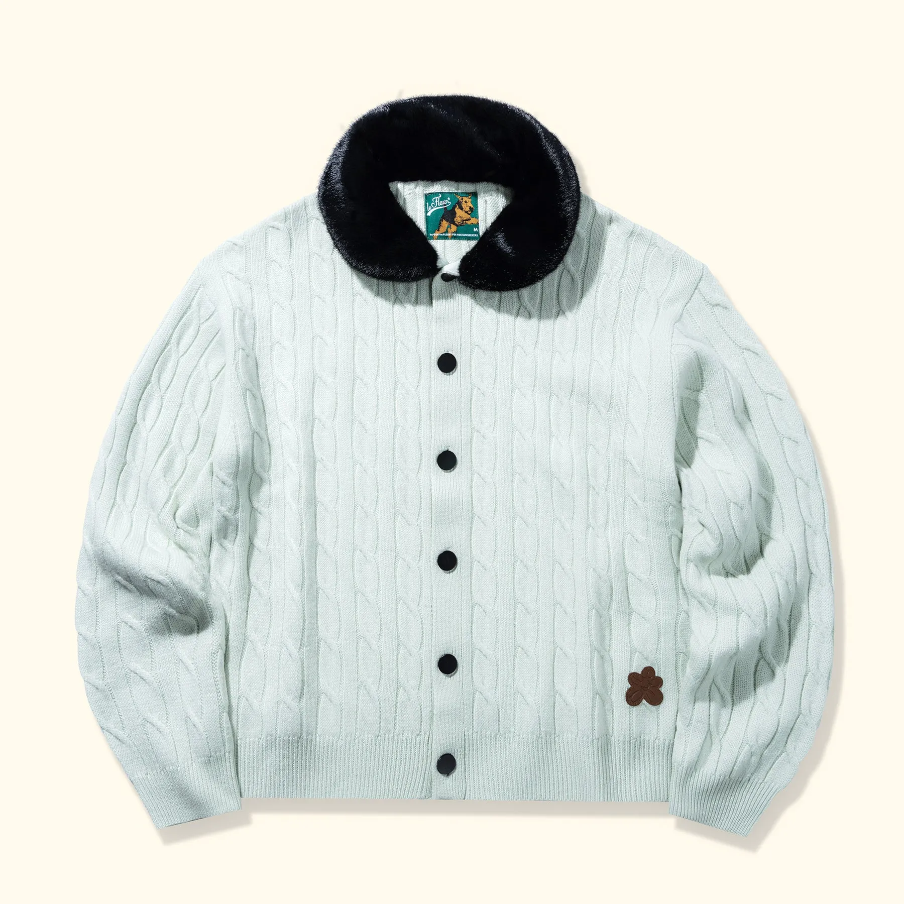 Faux Fur Cardigan Mint sold by GOLF le FLEUR*
