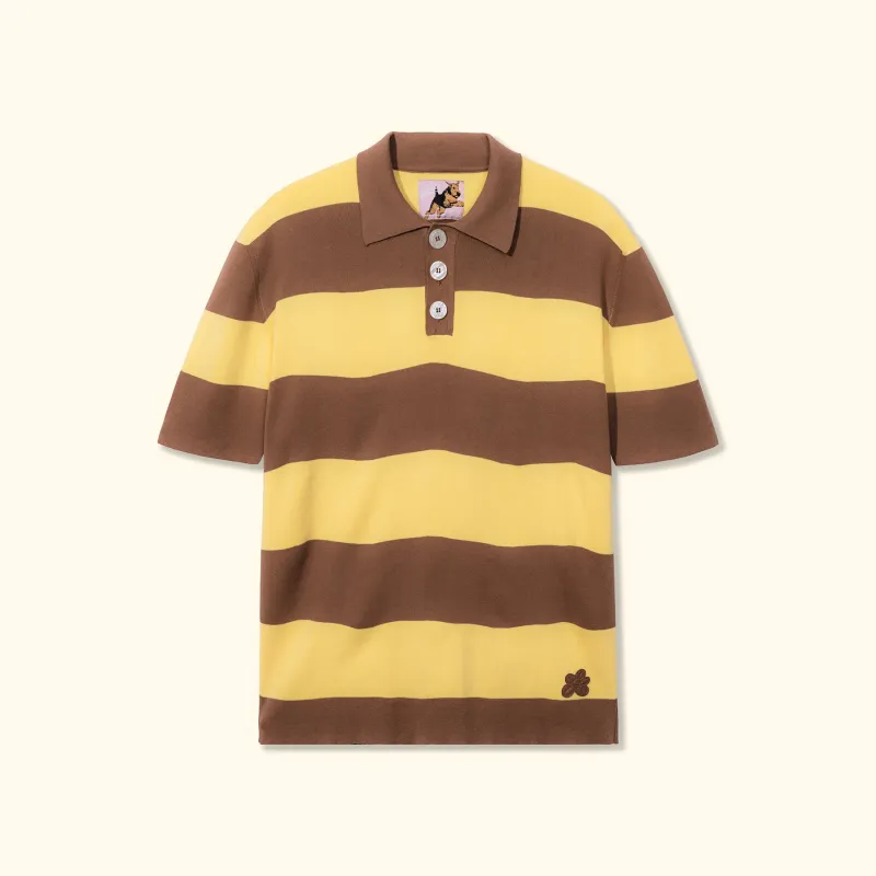 Wavy Stripe Knit Polo Brown sold by GOLF le FLEUR*