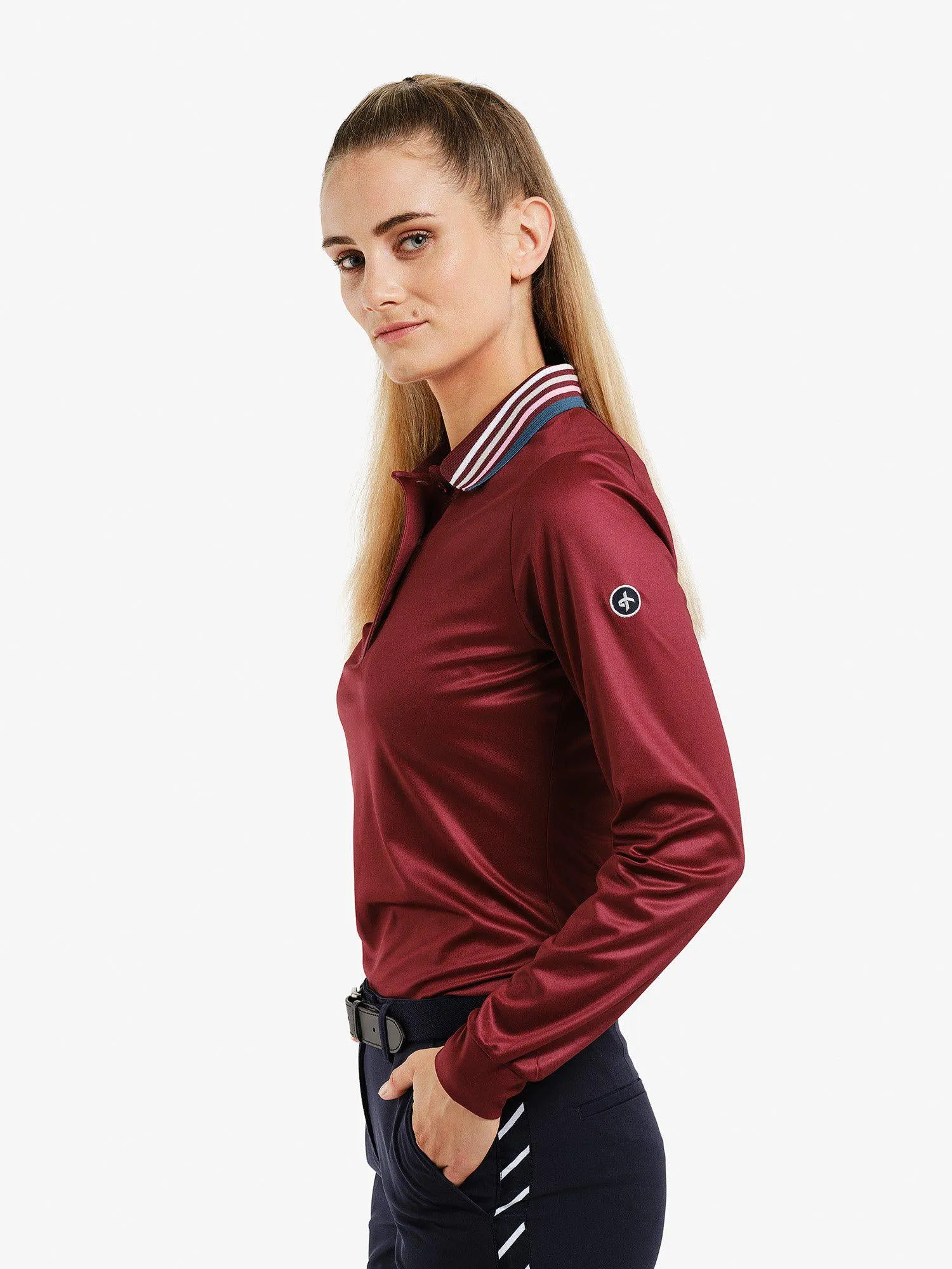 W STRIPE POLO LS Burgundy sold by Cross Sportswear product image thumbnail 4