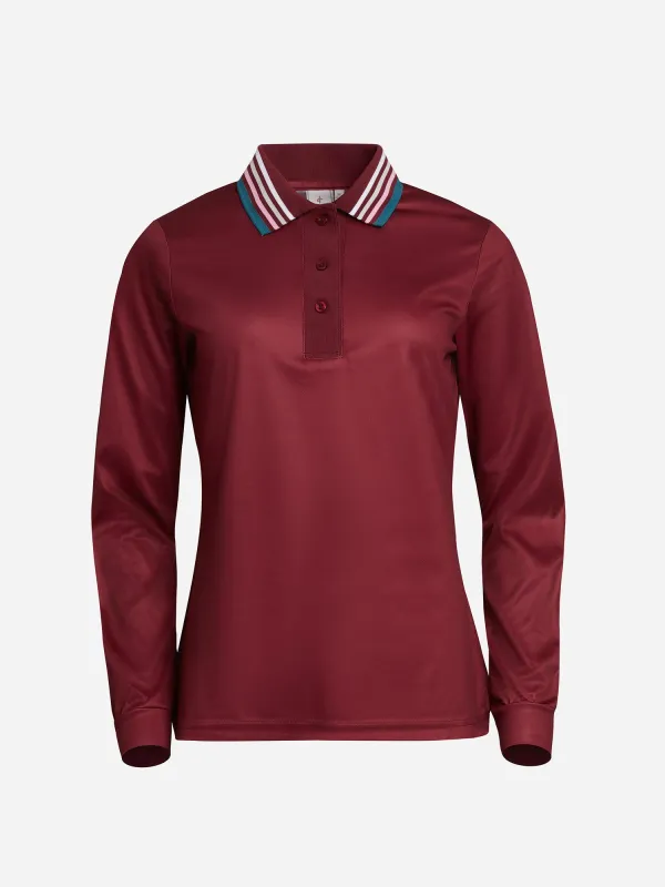 W STRIPE POLO LS Burgundy sold by Cross Sportswear