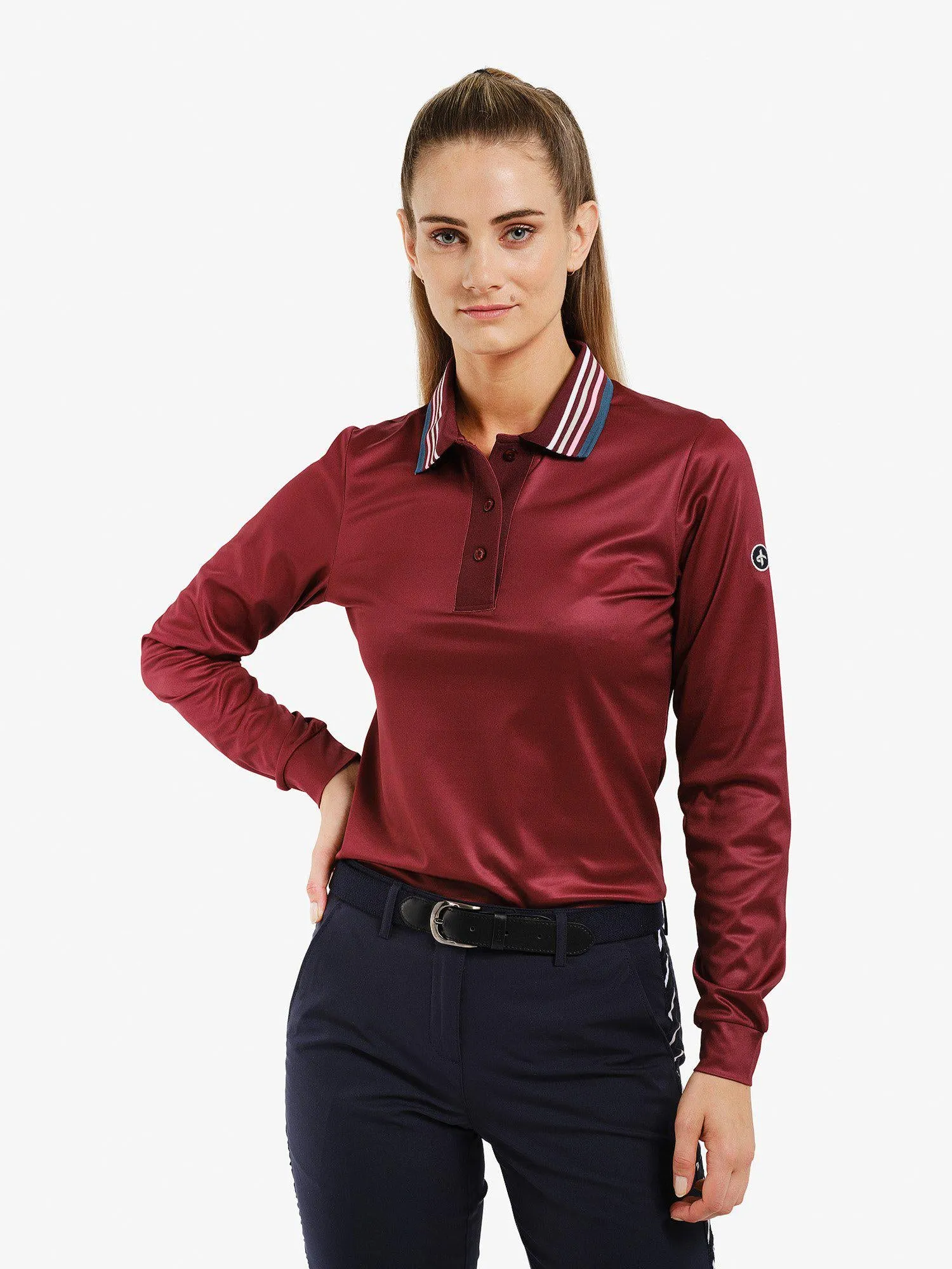W STRIPE POLO LS Burgundy sold by Cross Sportswear product image thumbnail 3