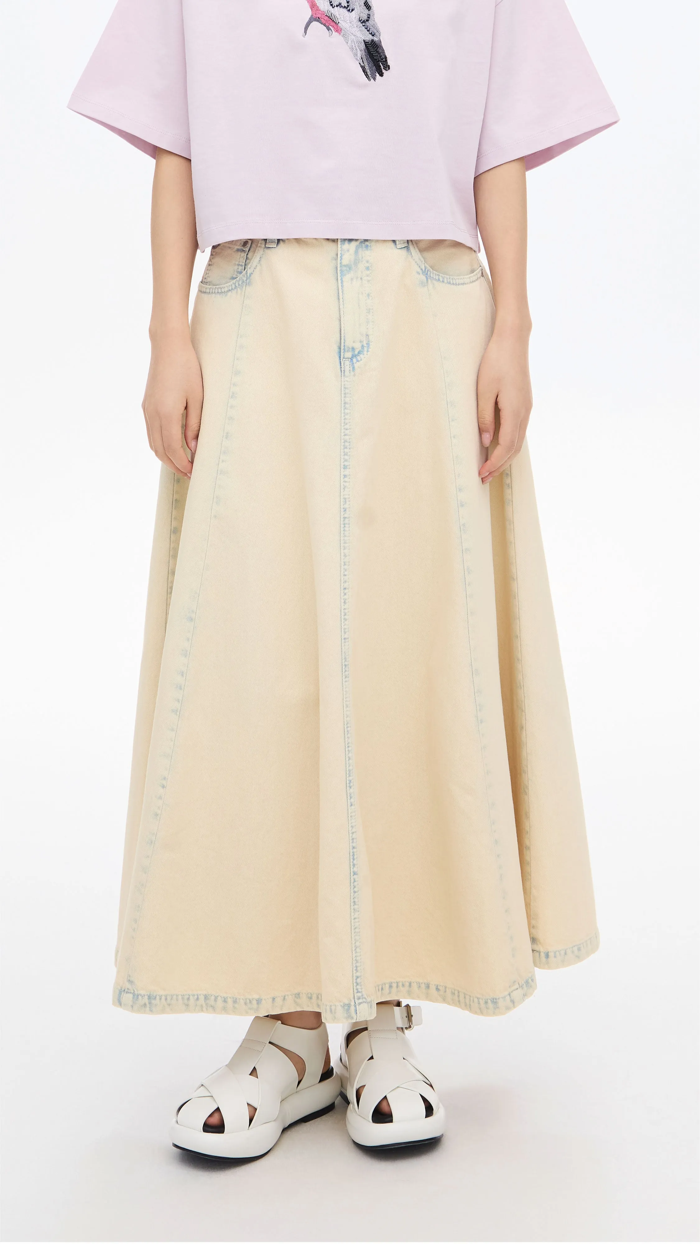 Bleach-washed Denim Skirt sold by INITIAL Fashion