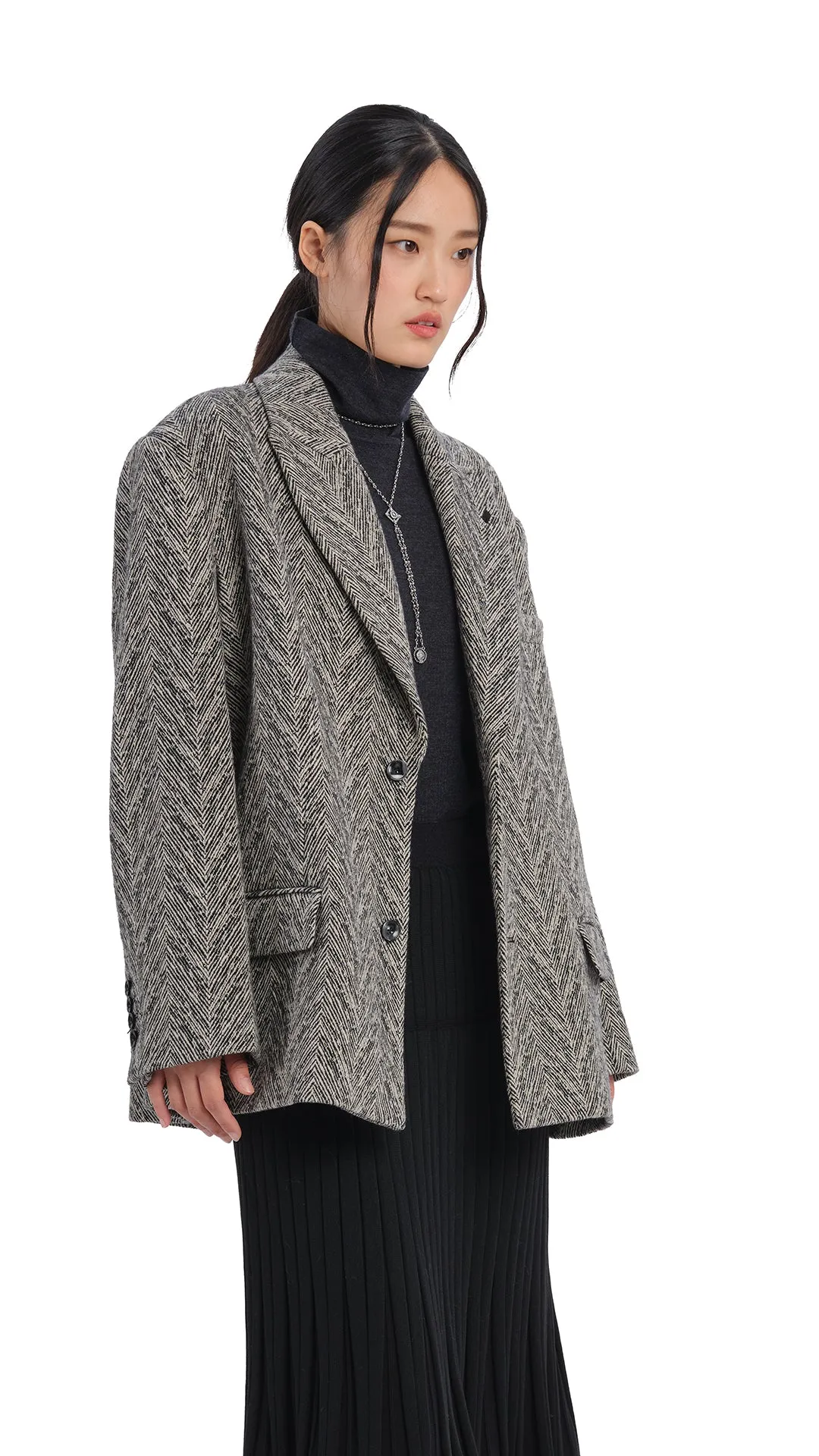 Herringbone Loose-Fit Blazer sold by INITIAL Fashion product image thumbnail 3