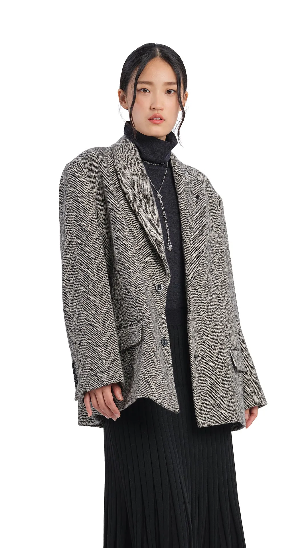 Herringbone Loose-Fit Blazer sold by INITIAL Fashion product image thumbnail 2