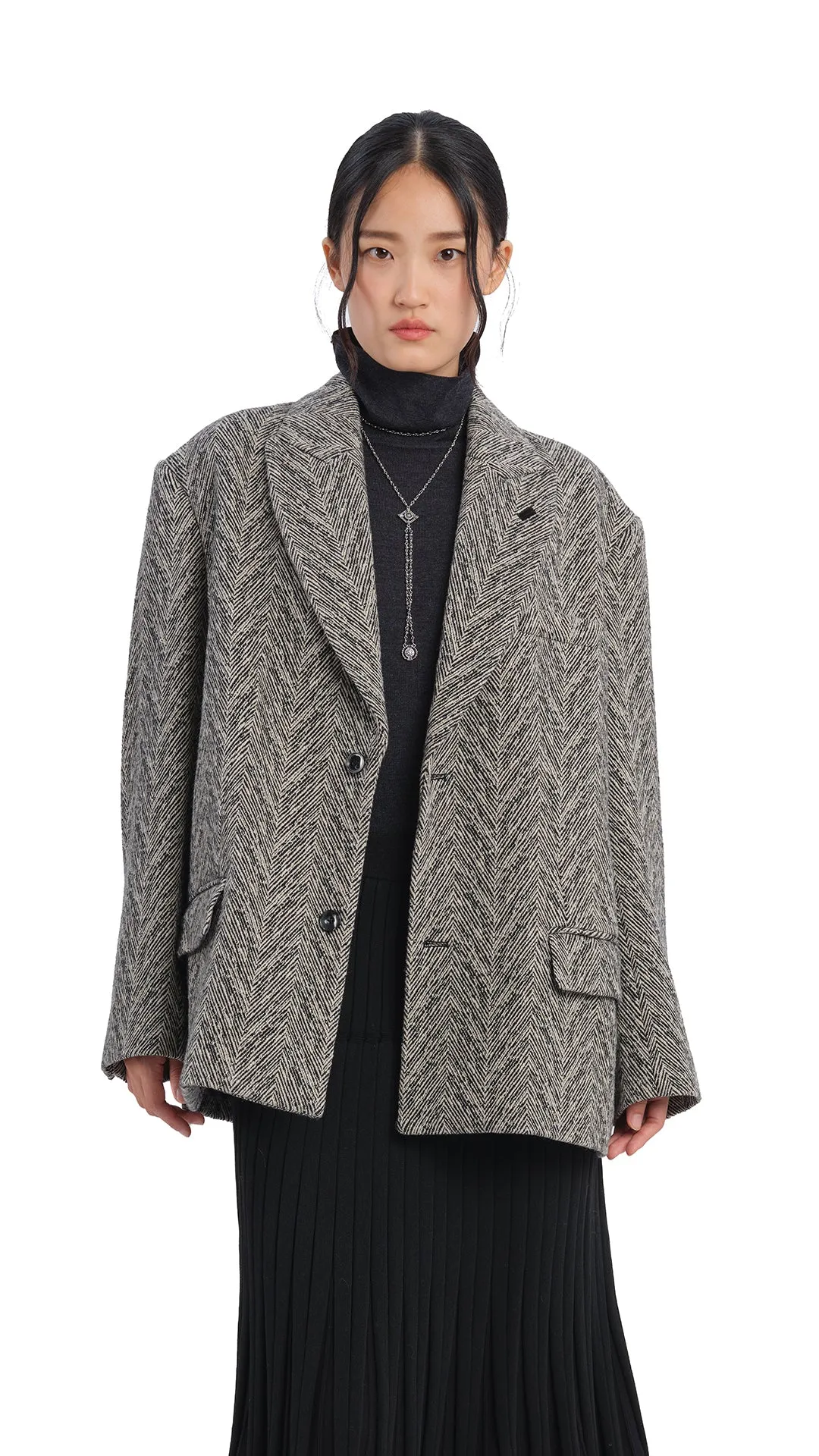 Herringbone Loose-Fit Blazer sold by INITIAL Fashion