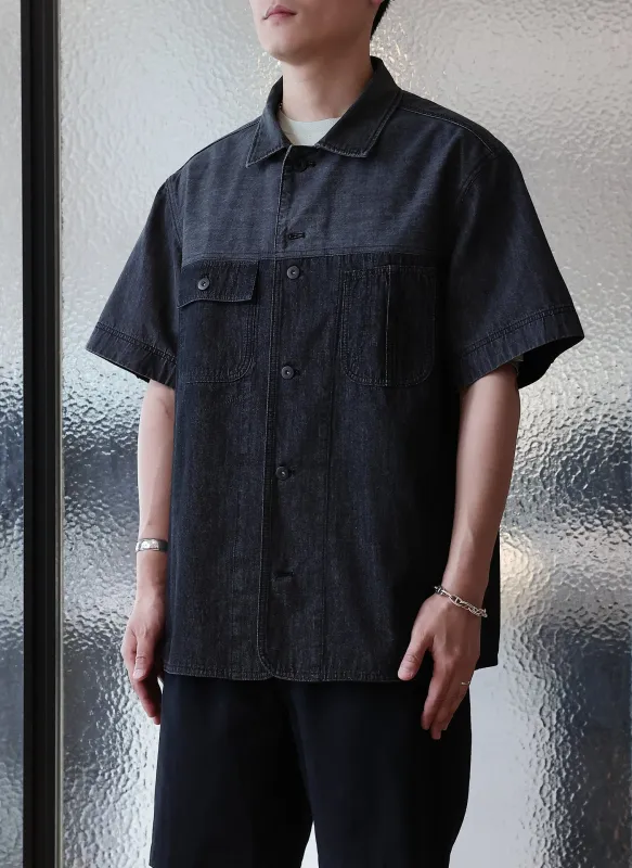 Cotton Linen Denim Worker Short Sleeves Shirt sold by INITIAL Fashion