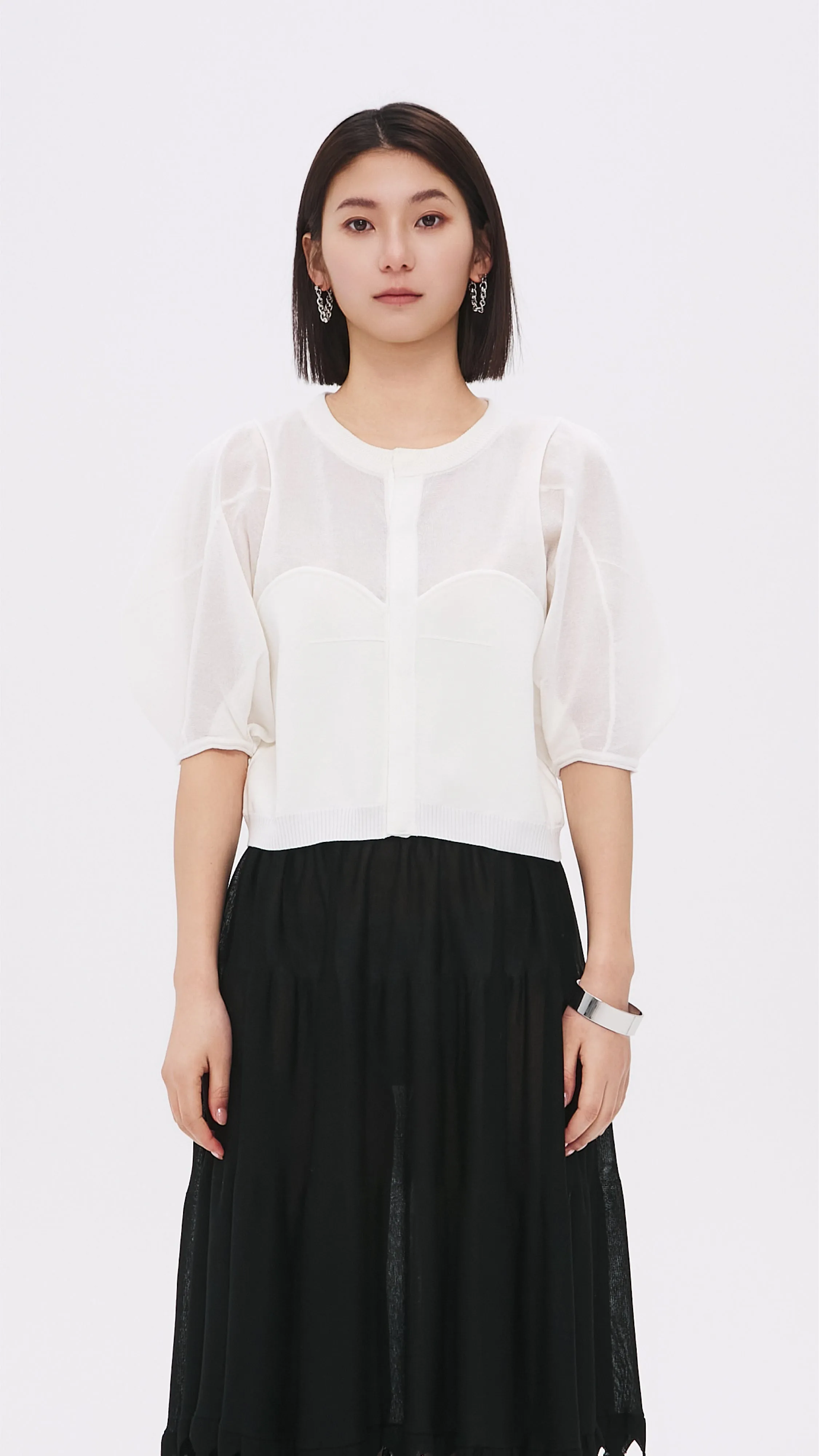 Puff-sleeves Knit Top sold by INITIAL Fashion
