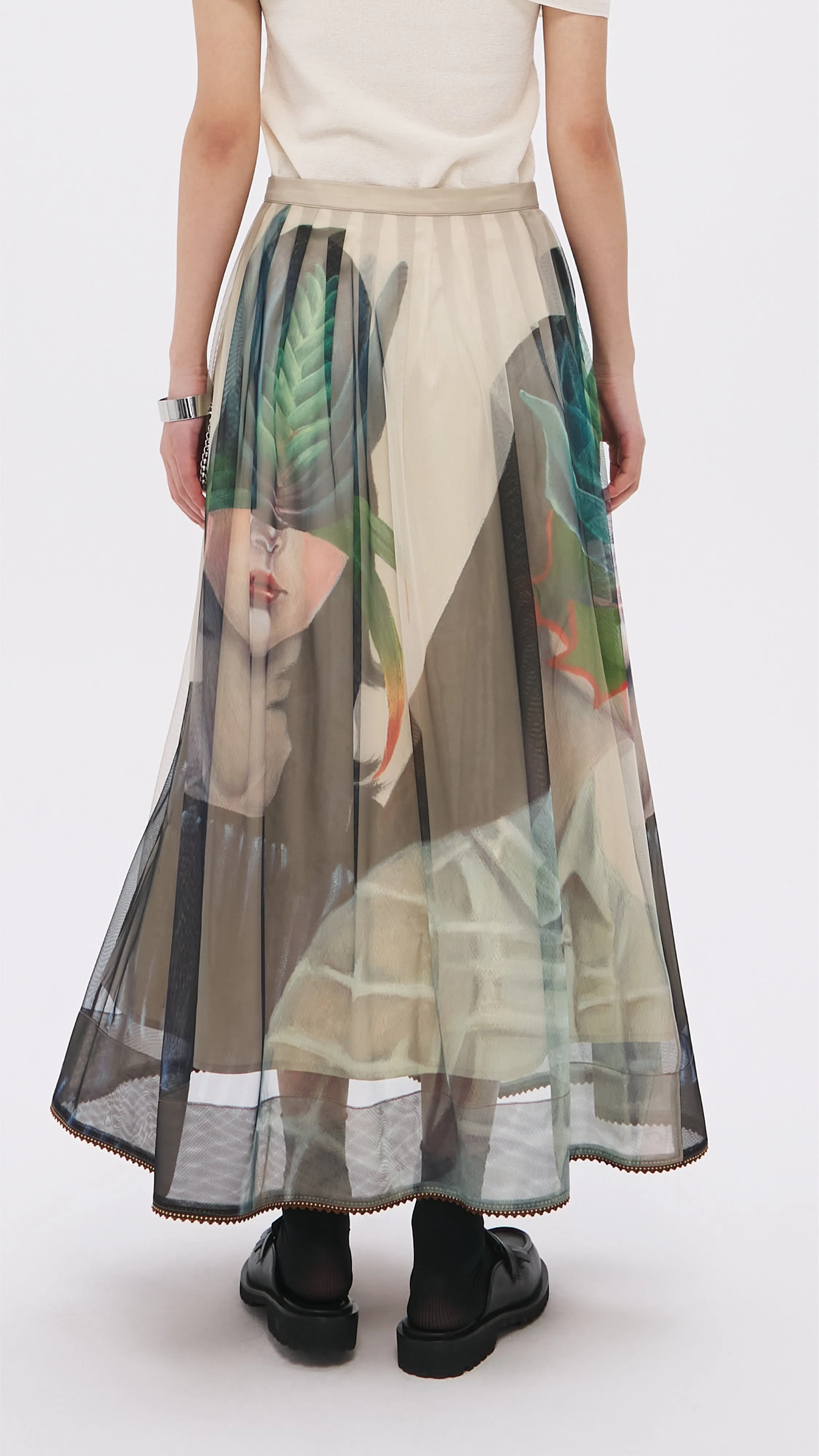 Mariko Enomoto Graphic Pleated Mesh Skirt sold by INITIAL Fashion product image thumbnail 3