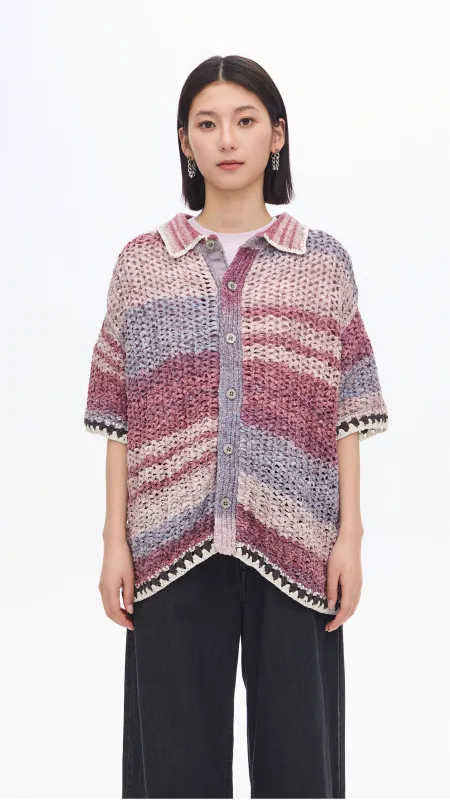 Knitted Space Dye Open Collar Cardigan sold by INITIAL Fashion