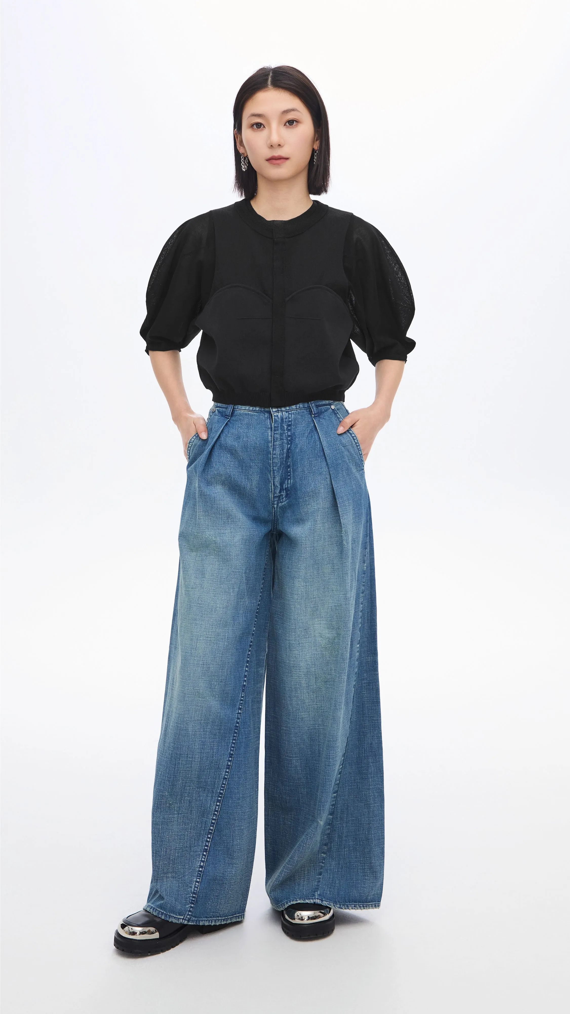 Puff-sleeves Knit Top sold by INITIAL Fashion product image thumbnail 4