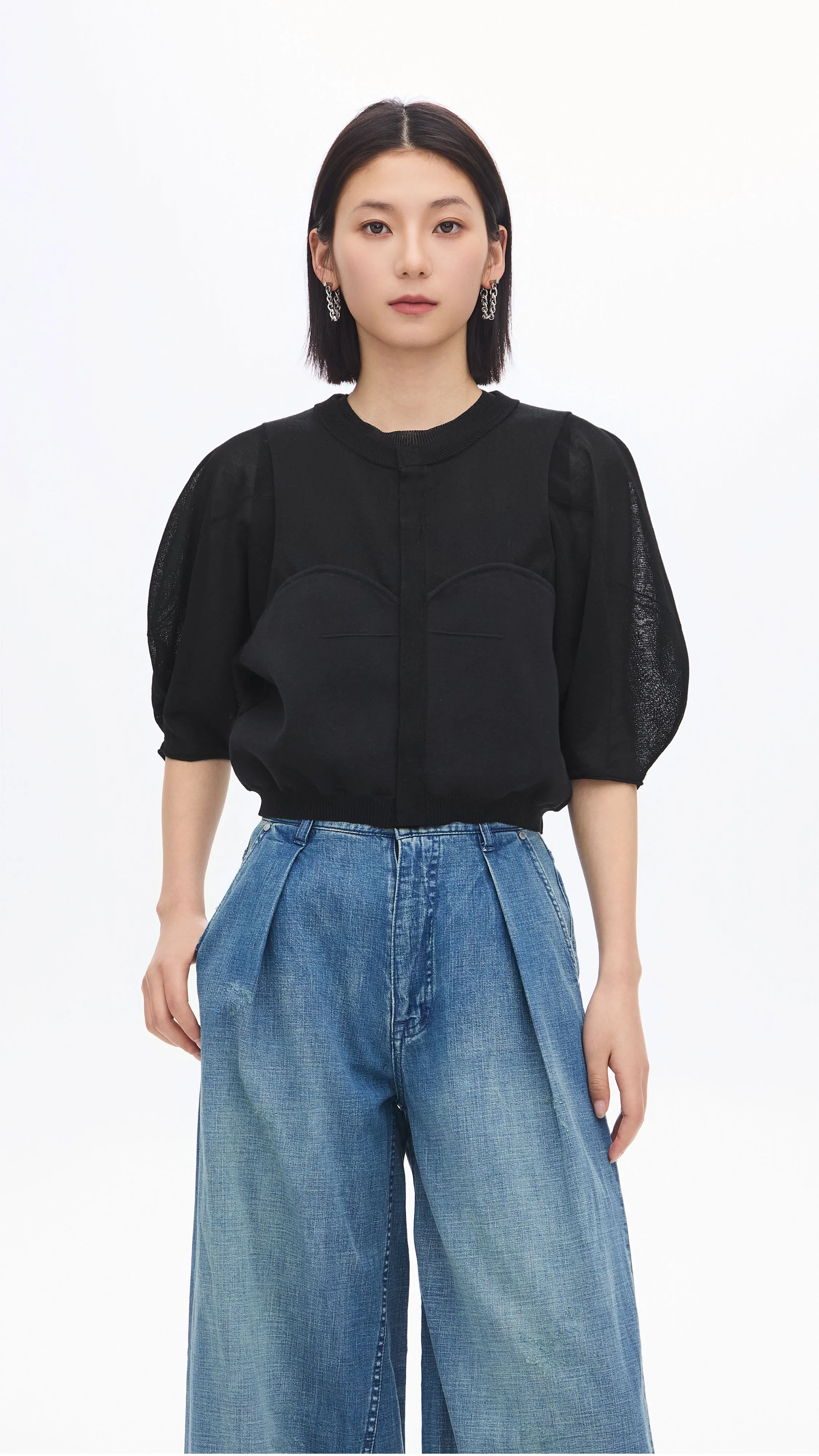 Puff-sleeves Knit Top sold by INITIAL Fashion