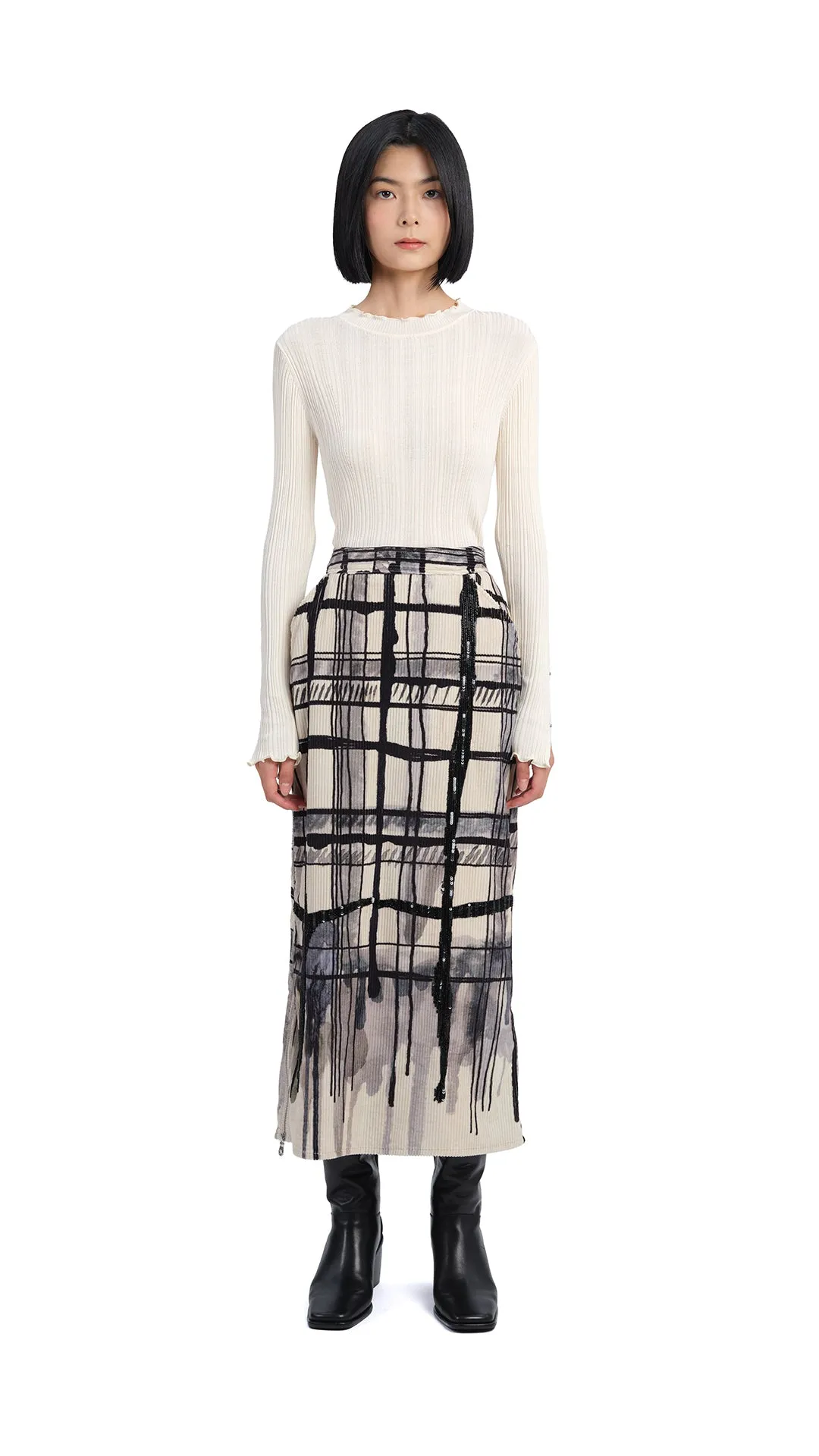 Handcrafted Checker Printed Corduroy Fishtail Skirt sold by INITIAL Fashion product image thumbnail 2