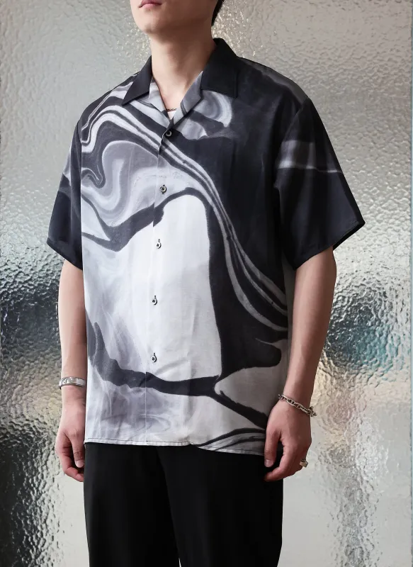 Polyester Marble Print Short Sleeves Shirt sold by INITIAL Fashion
