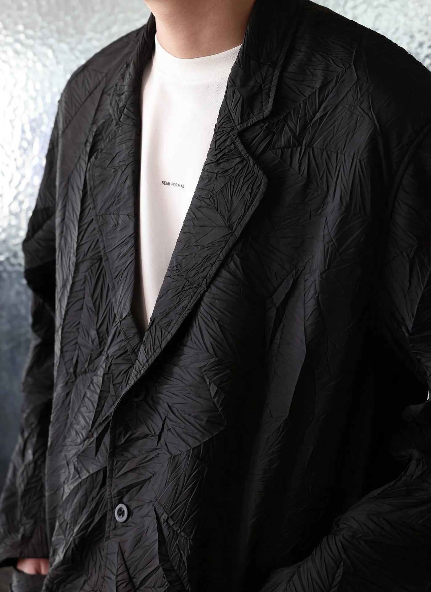 Distort Pleats Polyester Soft Single Breasted Blazer sold by INITIAL Fashion product image thumbnail 3