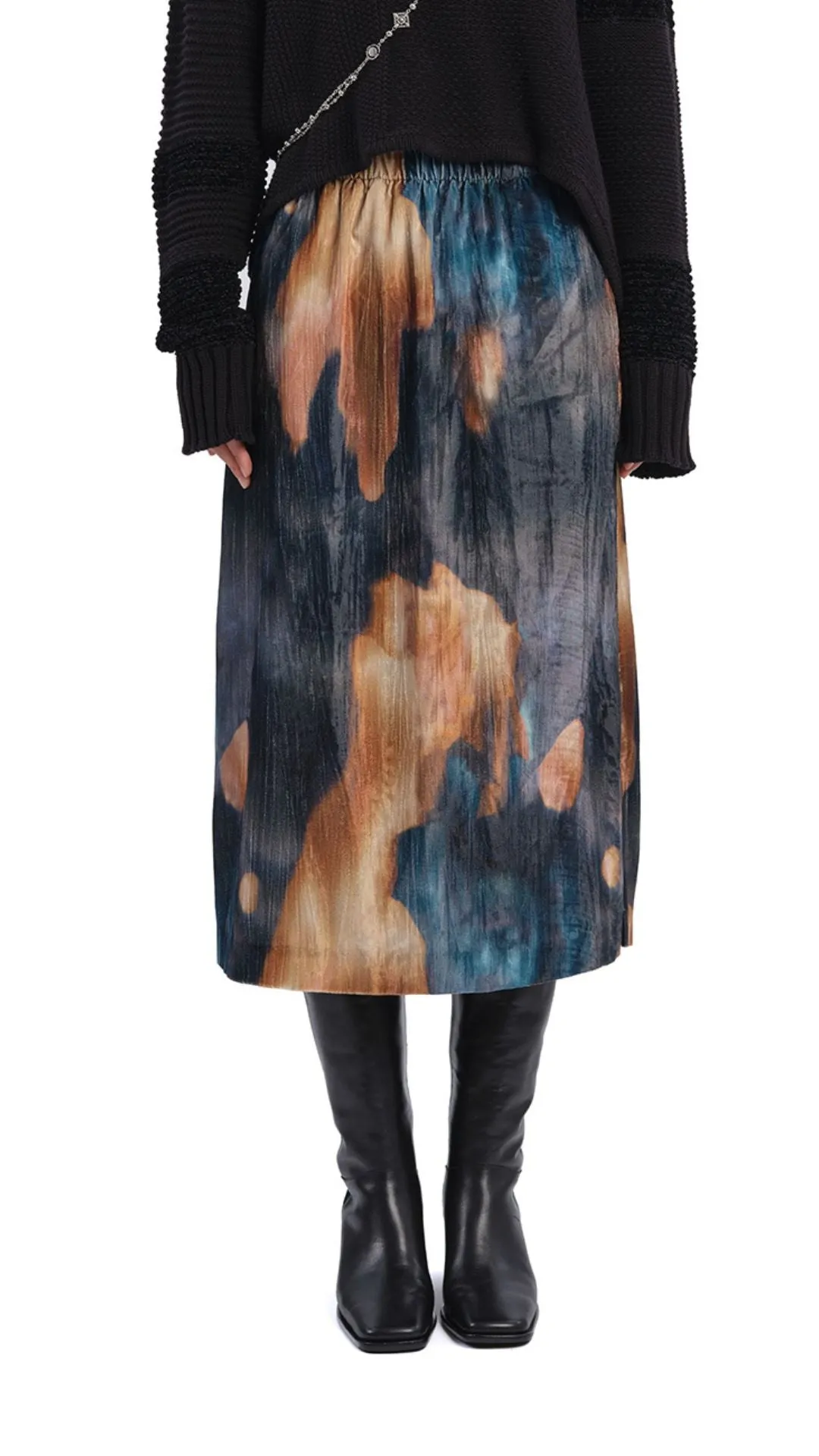 Watercolour Graphic Velour Printed Skirt sold by INITIAL Fashion