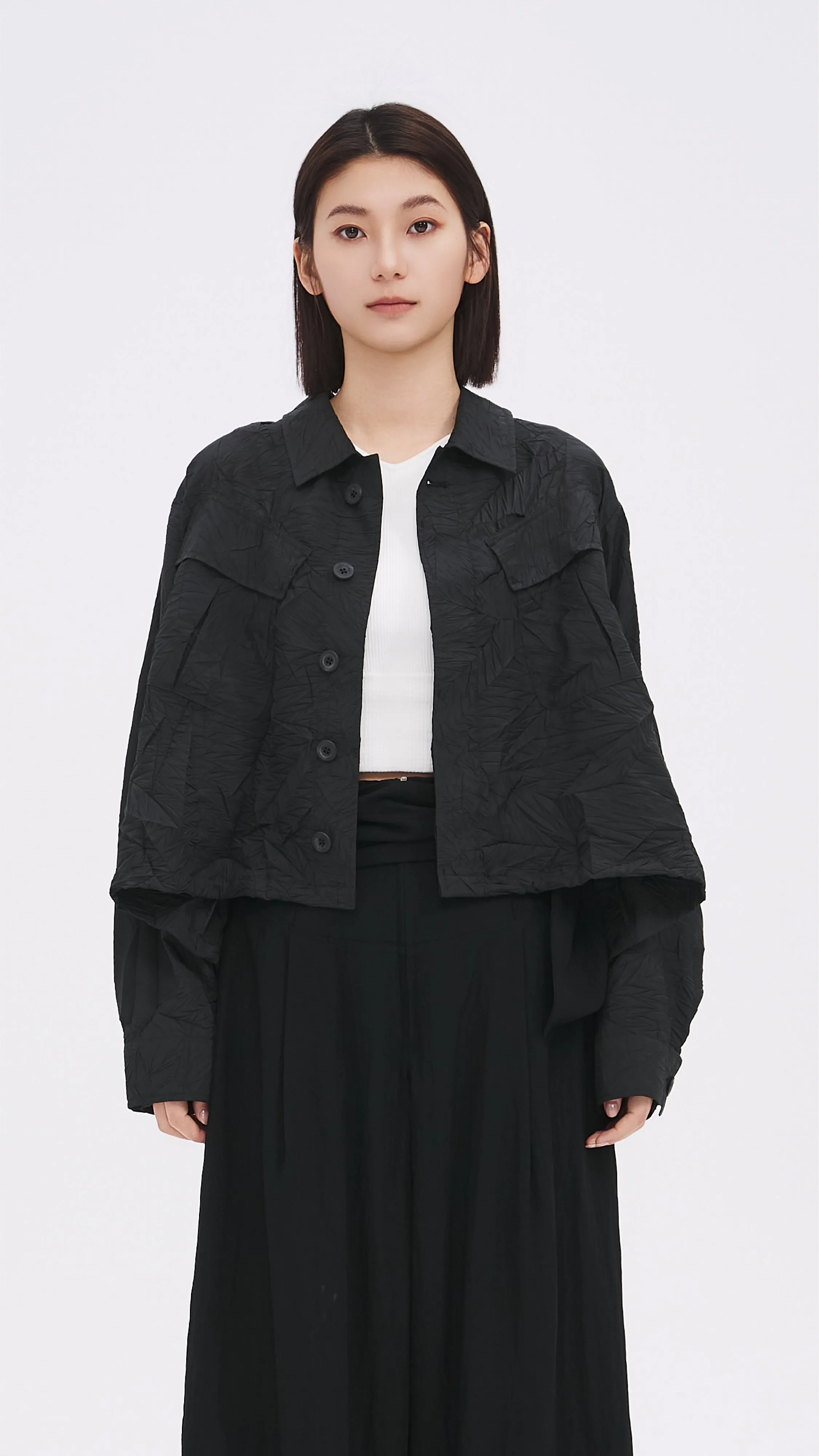 Distort Pleated Military Jacket sold by INITIAL Fashion