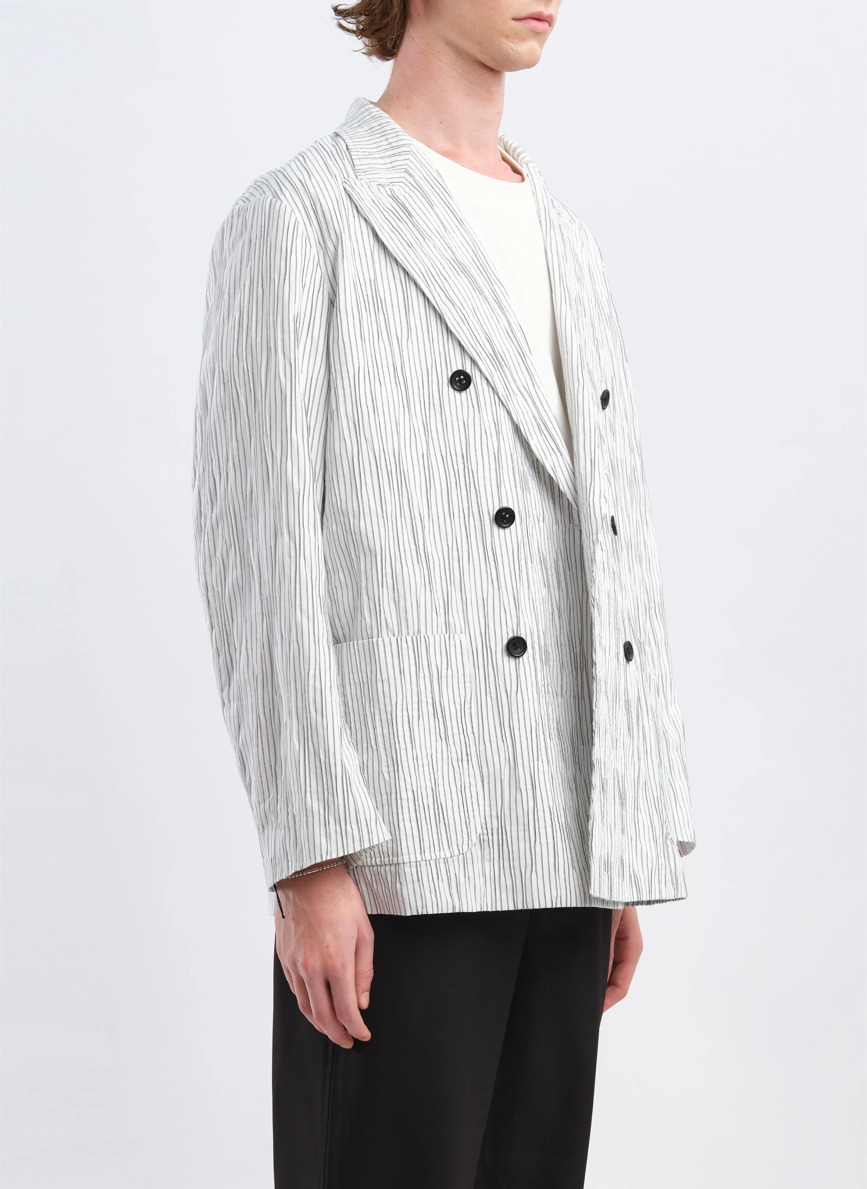 Distort Cotton Dobby Cloth Double Breasted Blazer sold by INITIAL Fashion product image thumbnail 3