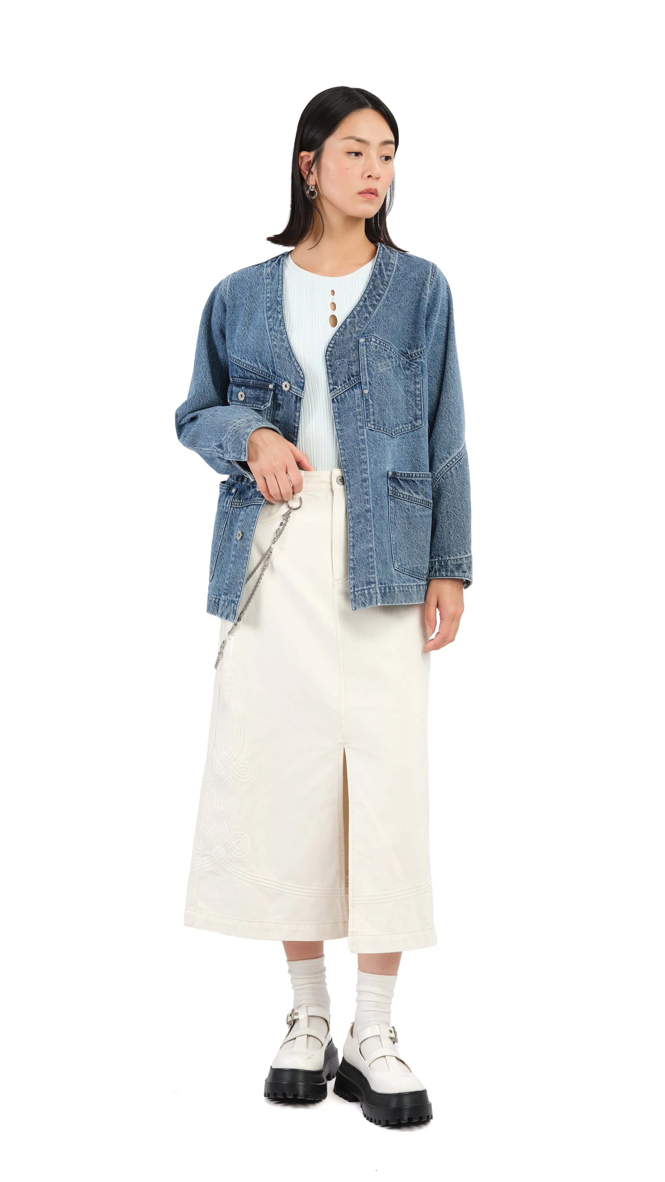 Rebuilt Collarless Denim Jacket sold by INITIAL Fashion product image thumbnail 4