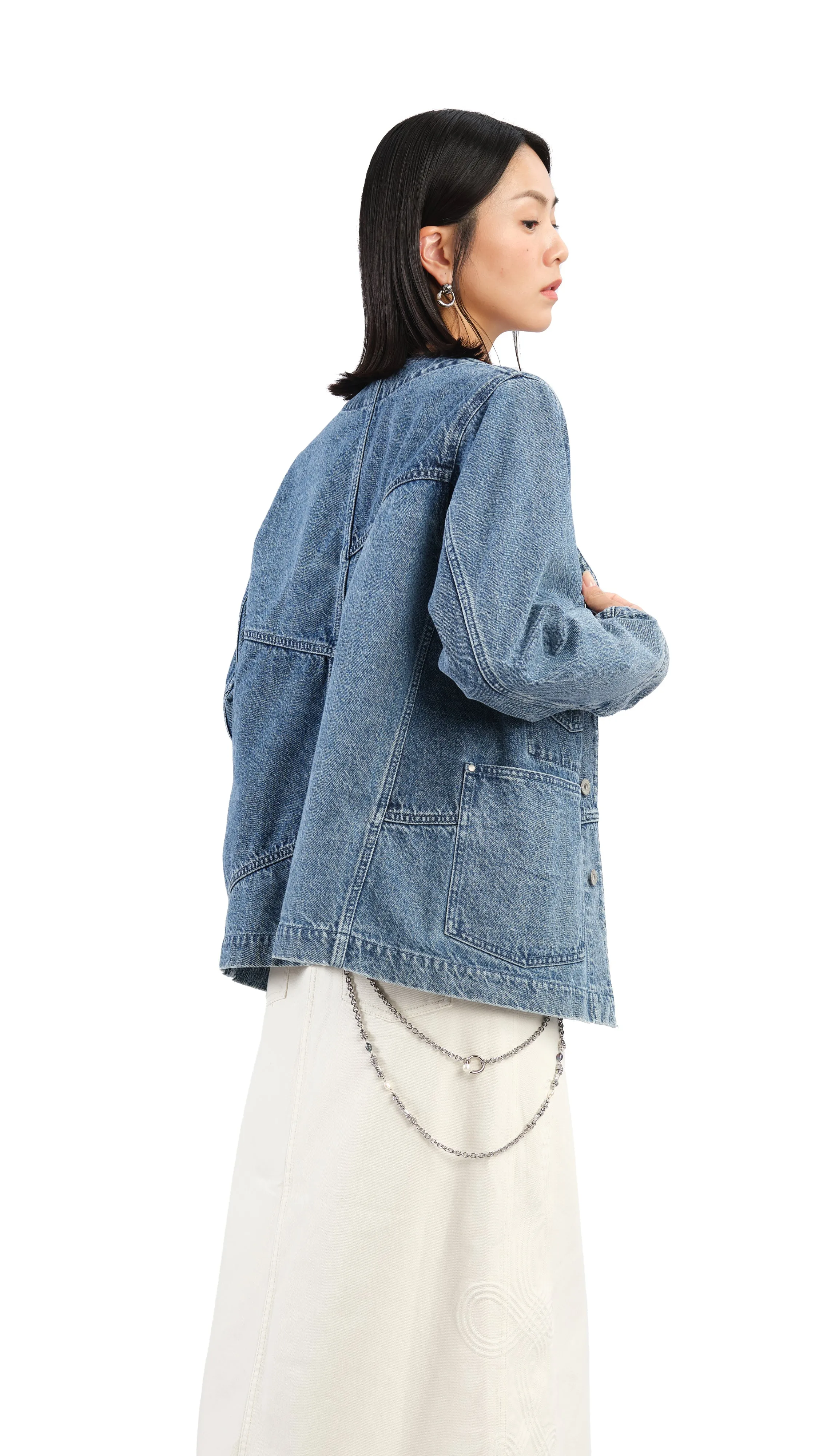 Rebuilt Collarless Denim Jacket sold by INITIAL Fashion product image thumbnail 2