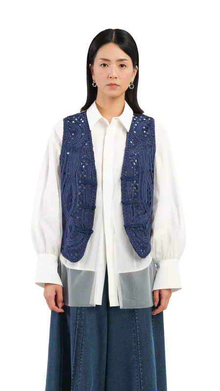 Indigo Cord Embroidery Vest sold by INITIAL Fashion
