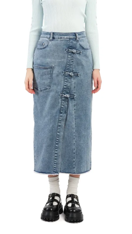 Rebuilt Denim Pencil Skirt sold by INITIAL Fashion
