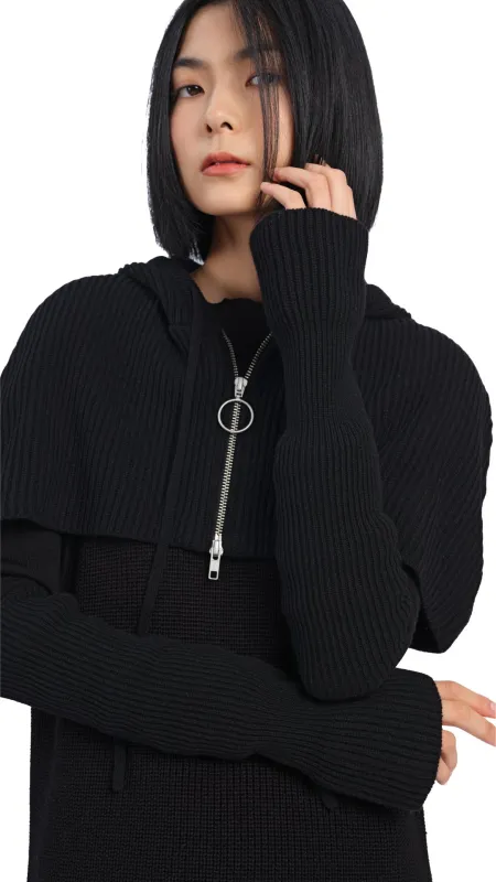 Cropped Hoodie Cape With Arm Warmer sold by INITIAL Fashion