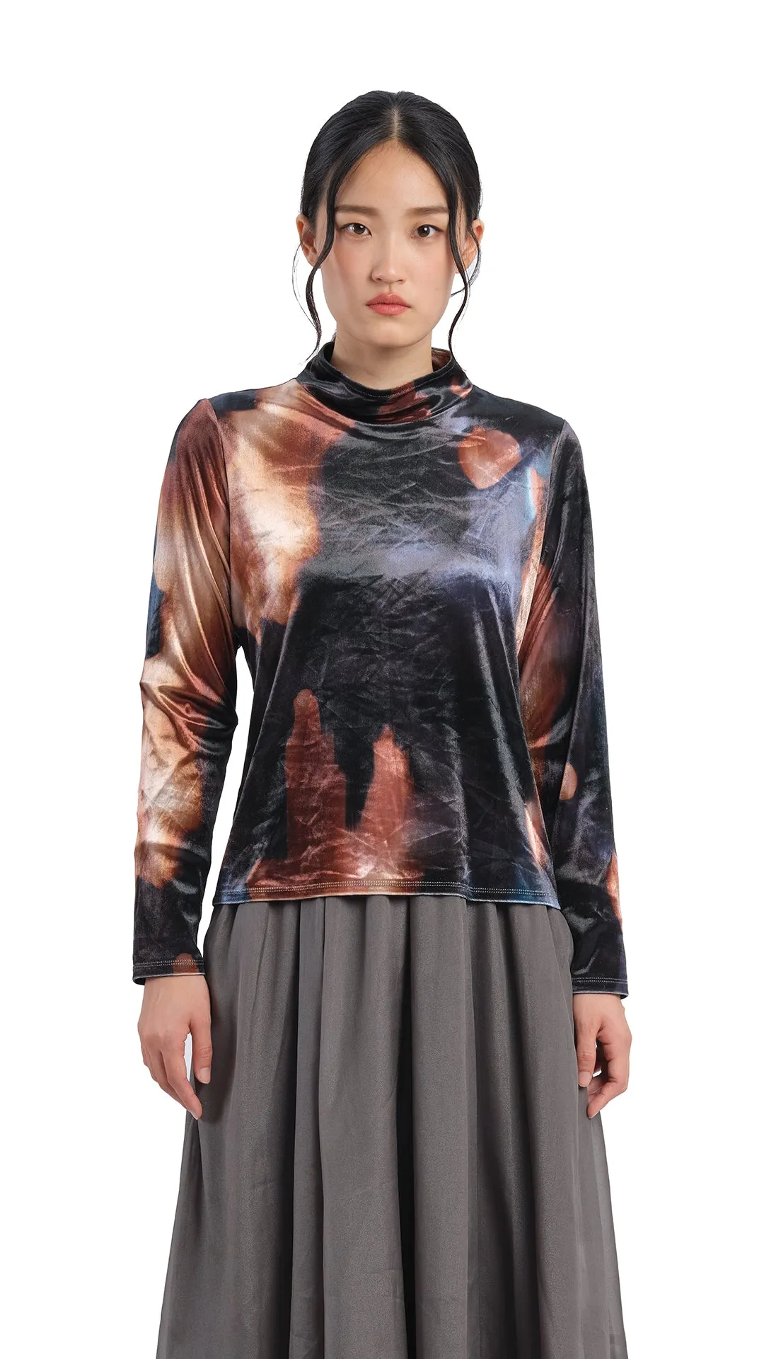 Watercolor Graphic Velour High Neck Top sold by INITIAL Fashion