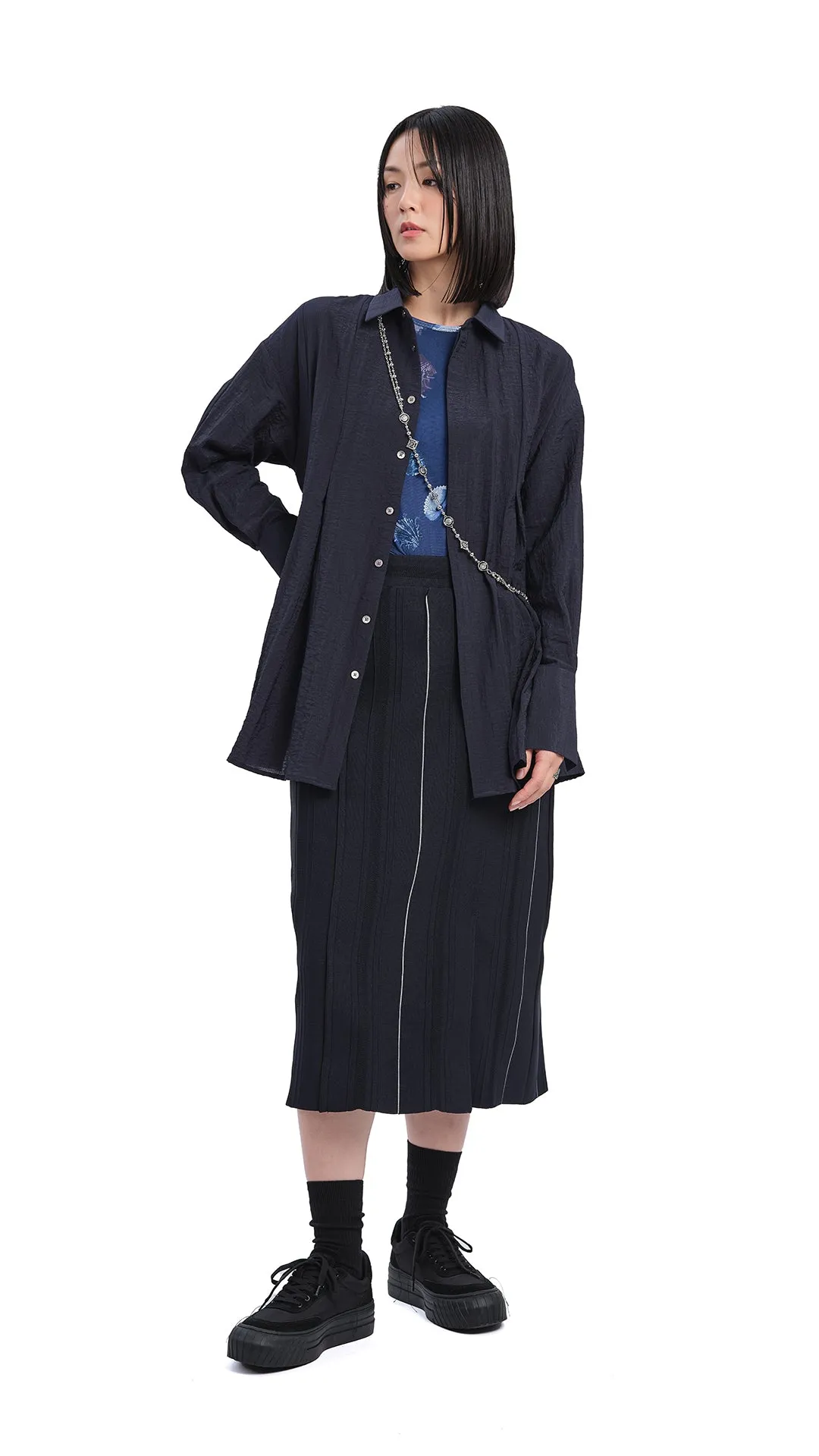 Knitted Contrast Stitch Pencil Skirt sold by INITIAL Fashion product image thumbnail 3