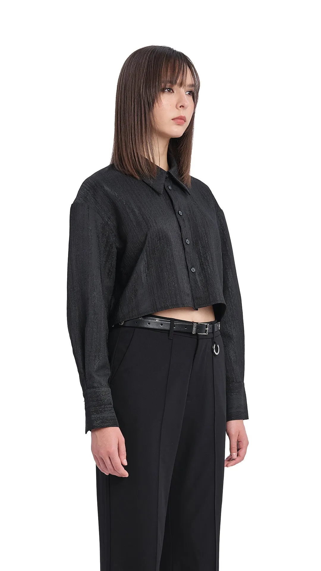Mesh Trimmed Crop Shirt sold by INITIAL Fashion product image thumbnail 2
