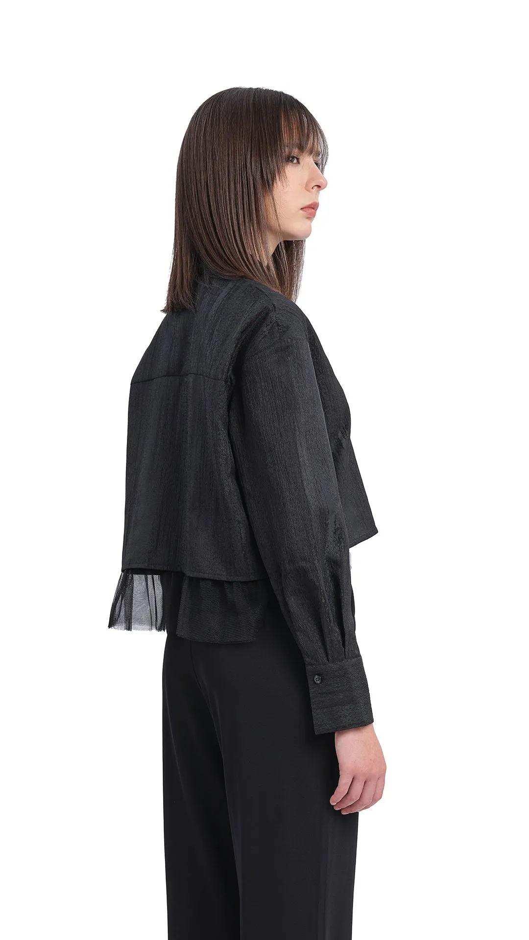 Mesh Trimmed Crop Shirt sold by INITIAL Fashion product image thumbnail 3