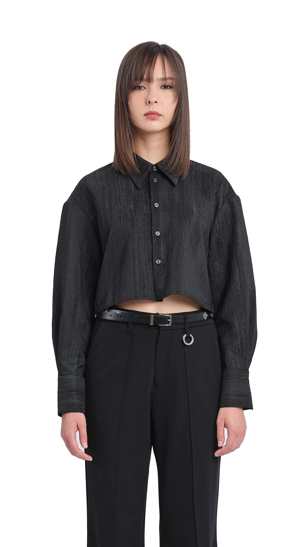 Mesh Trimmed Crop Shirt sold by INITIAL Fashion