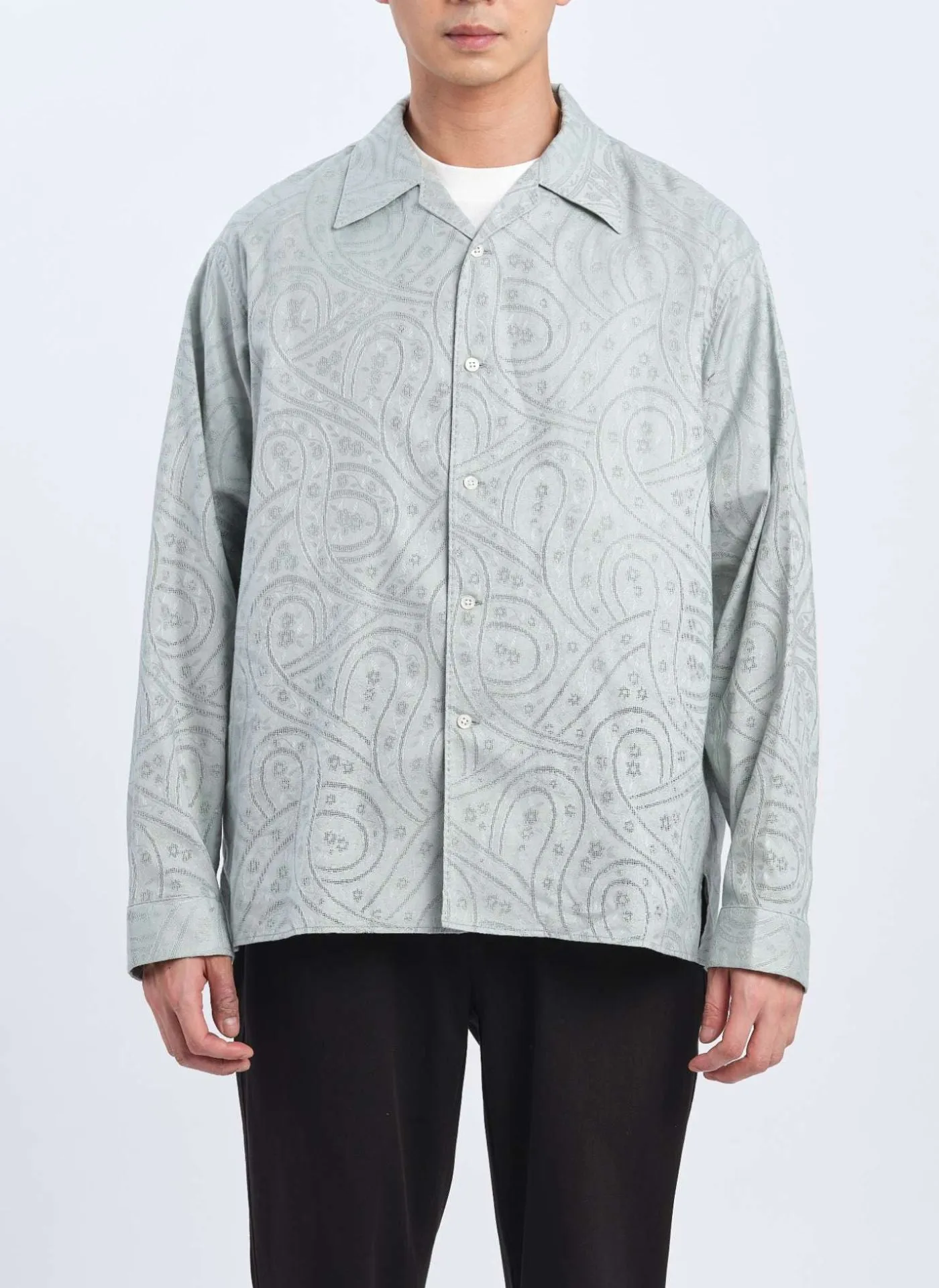 Dyed Cotton Leno Open Collar Long Sleeve Shirt sold by INITIAL Fashion product image thumbnail 2
