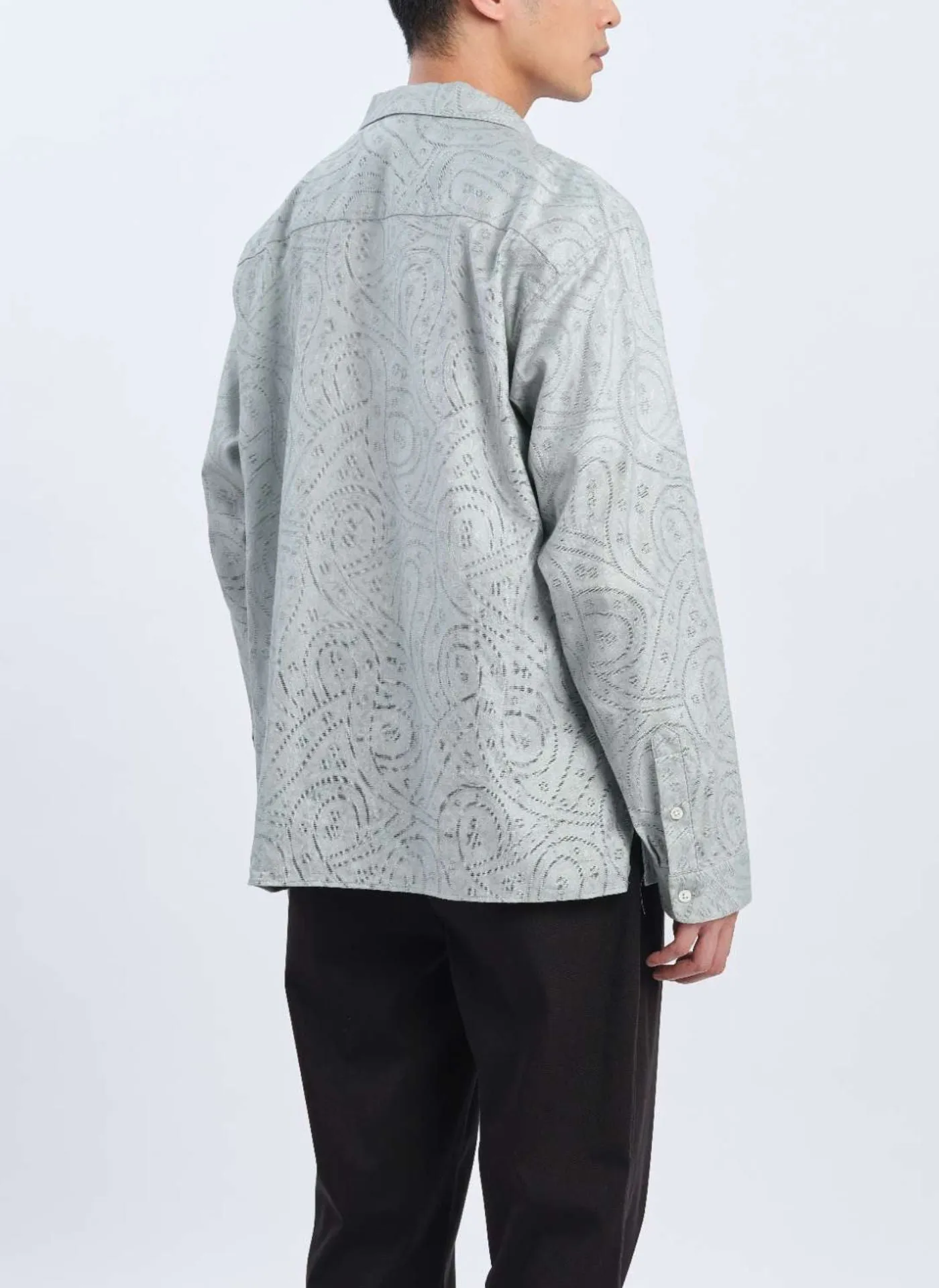 Dyed Cotton Leno Open Collar Long Sleeve Shirt sold by INITIAL Fashion product image thumbnail 4