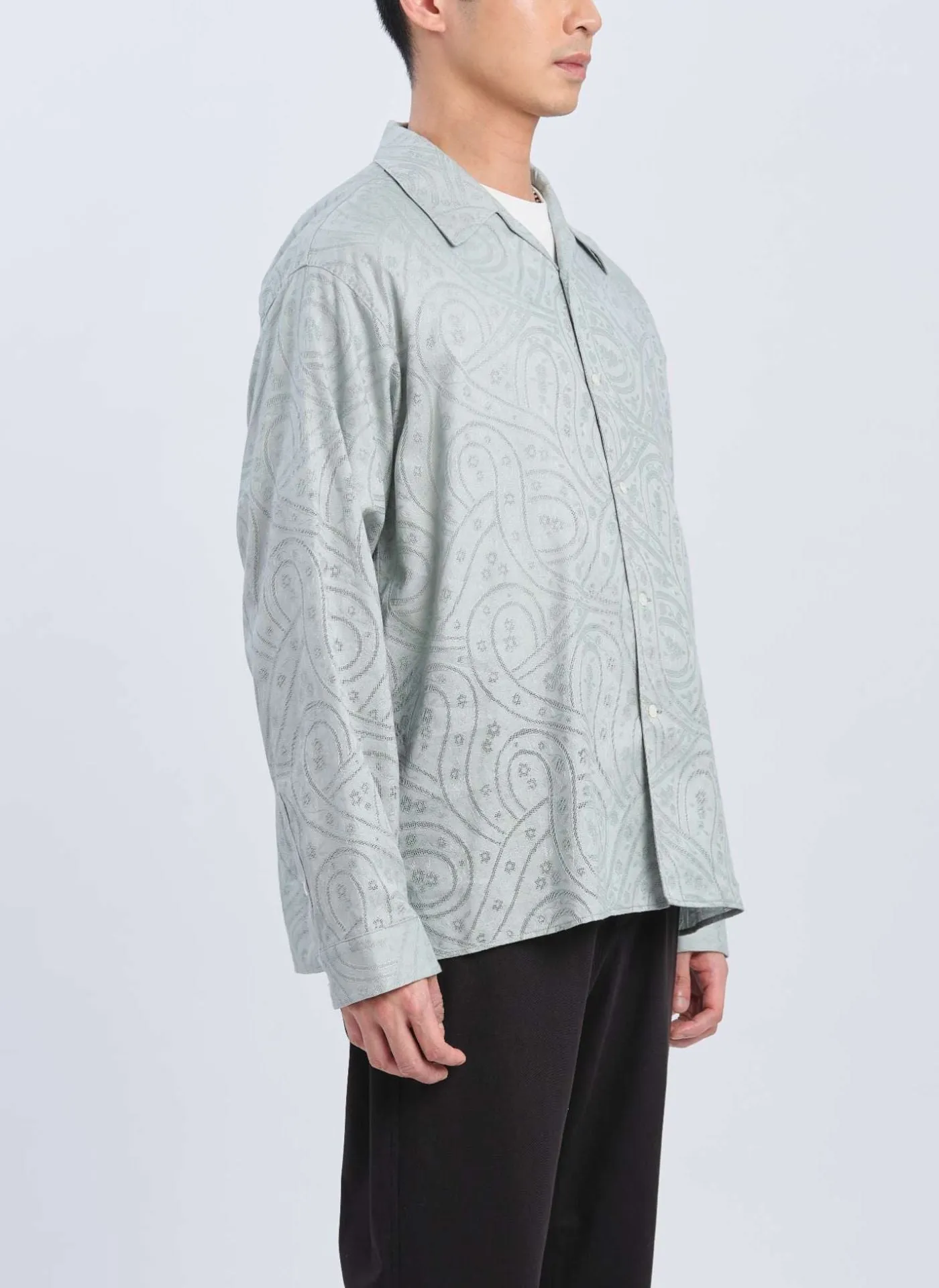 Dyed Cotton Leno Open Collar Long Sleeve Shirt sold by INITIAL Fashion product image thumbnail 3
