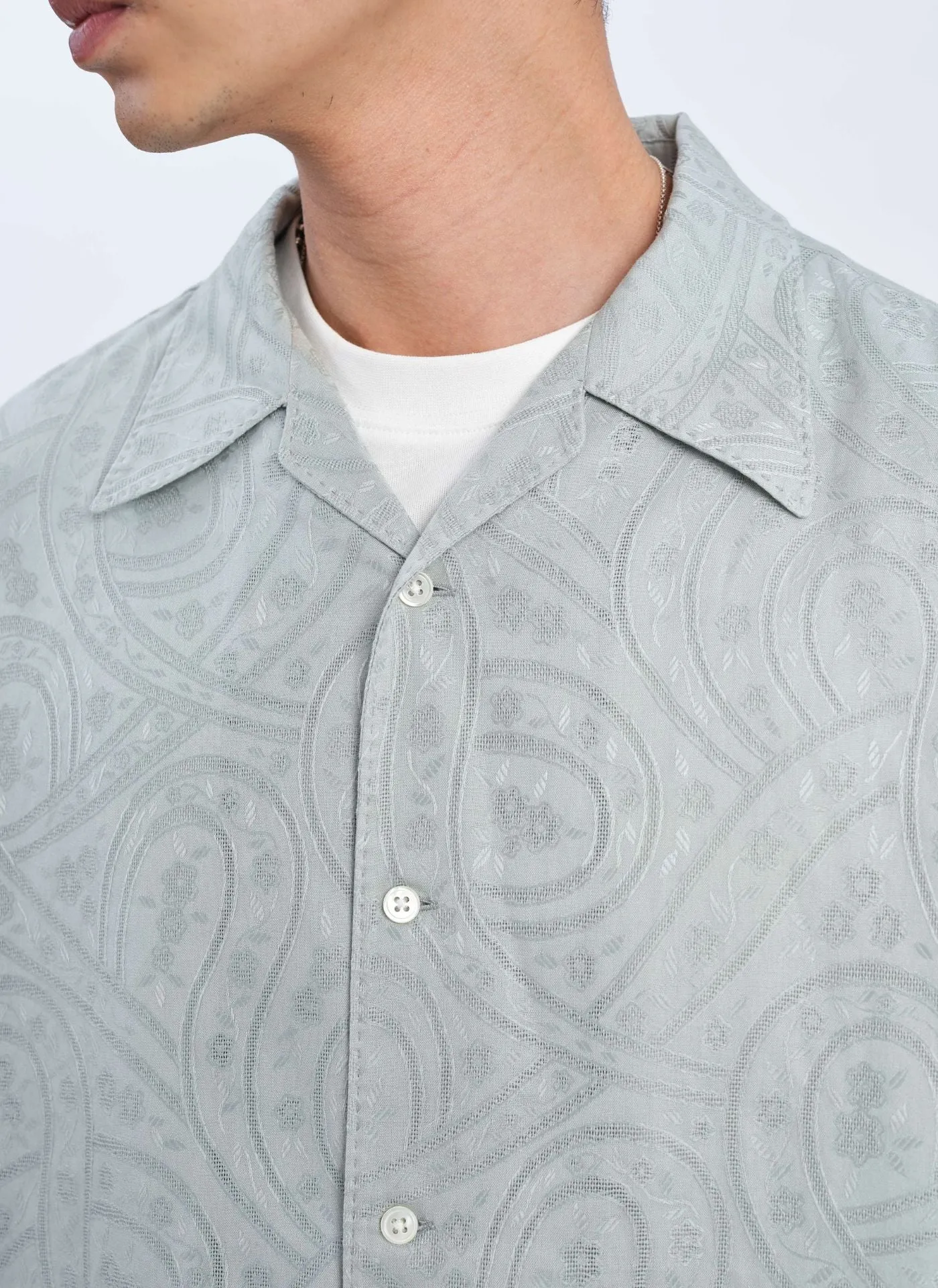 Dyed Cotton Leno Open Collar Long Sleeve Shirt sold by INITIAL Fashion product image thumbnail 5