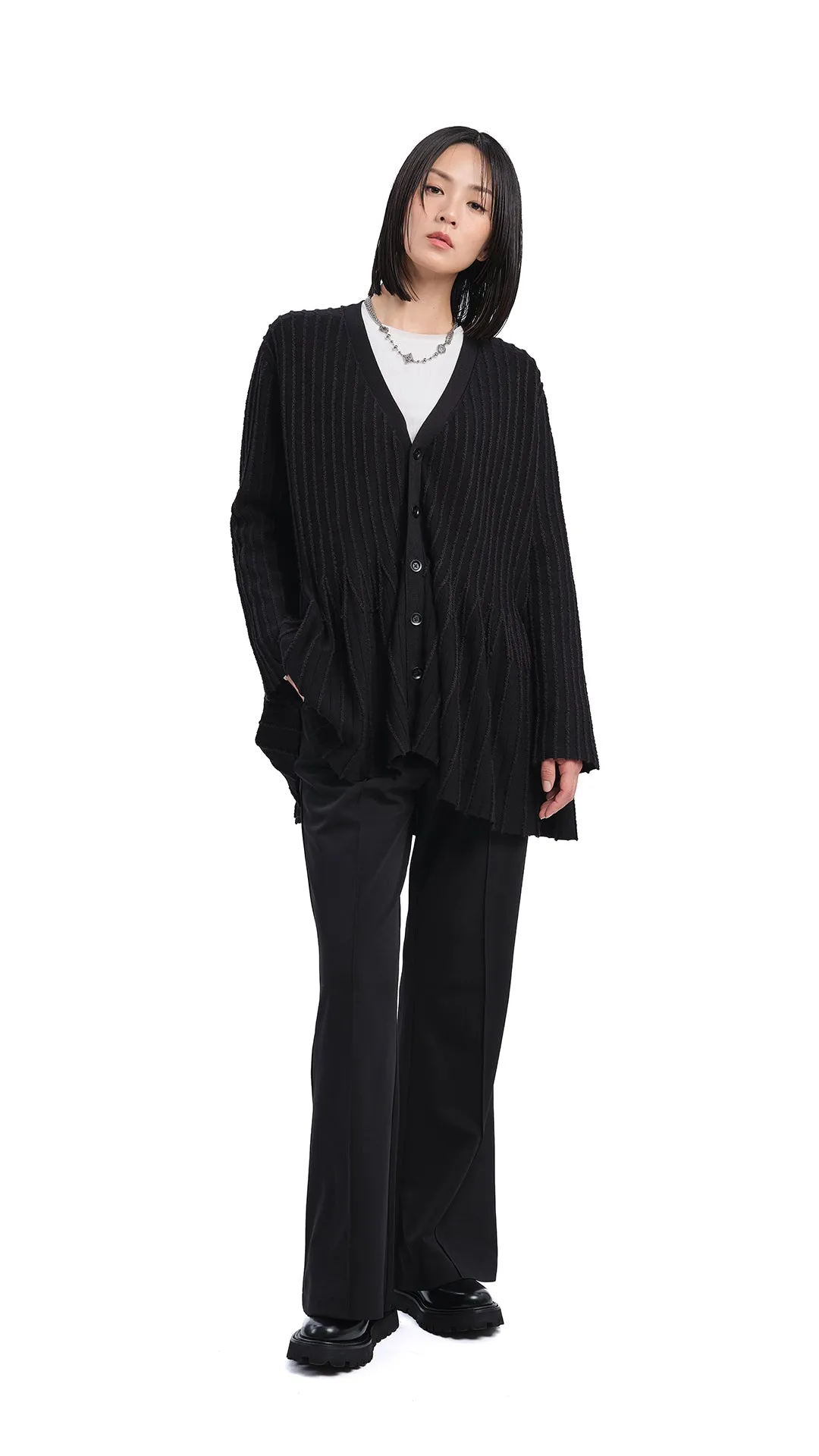 Oversized Flare-hem Cardigan sold by INITIAL Fashion product image thumbnail 4